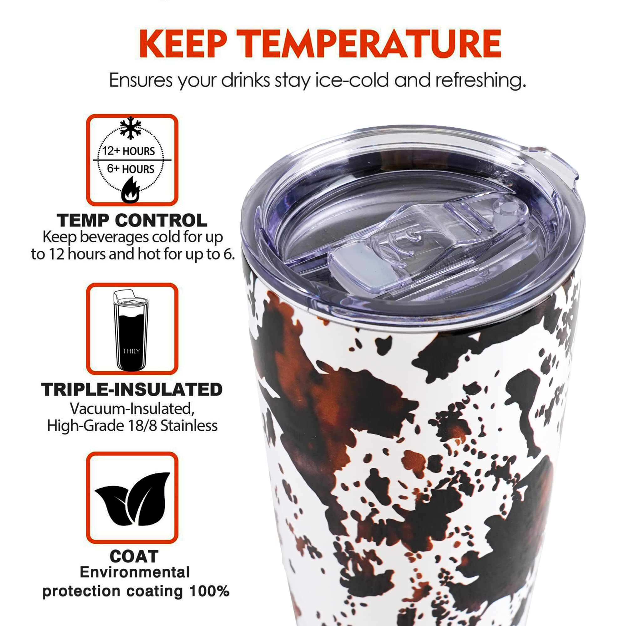 Mhrevyi Cow Print Tumbler With Lid And Straw - 20 Oz Insulated Stainless Steel Travel - Cup Cow Stuff Accessories Decor - Double