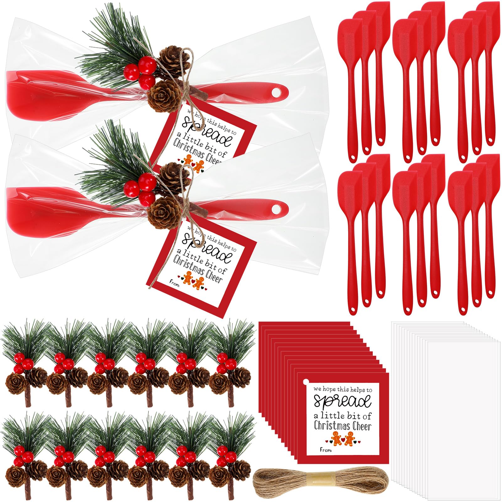 Willinglong 30 Sets Christmas Red Silicone Spatulas Gift Bags Bulk