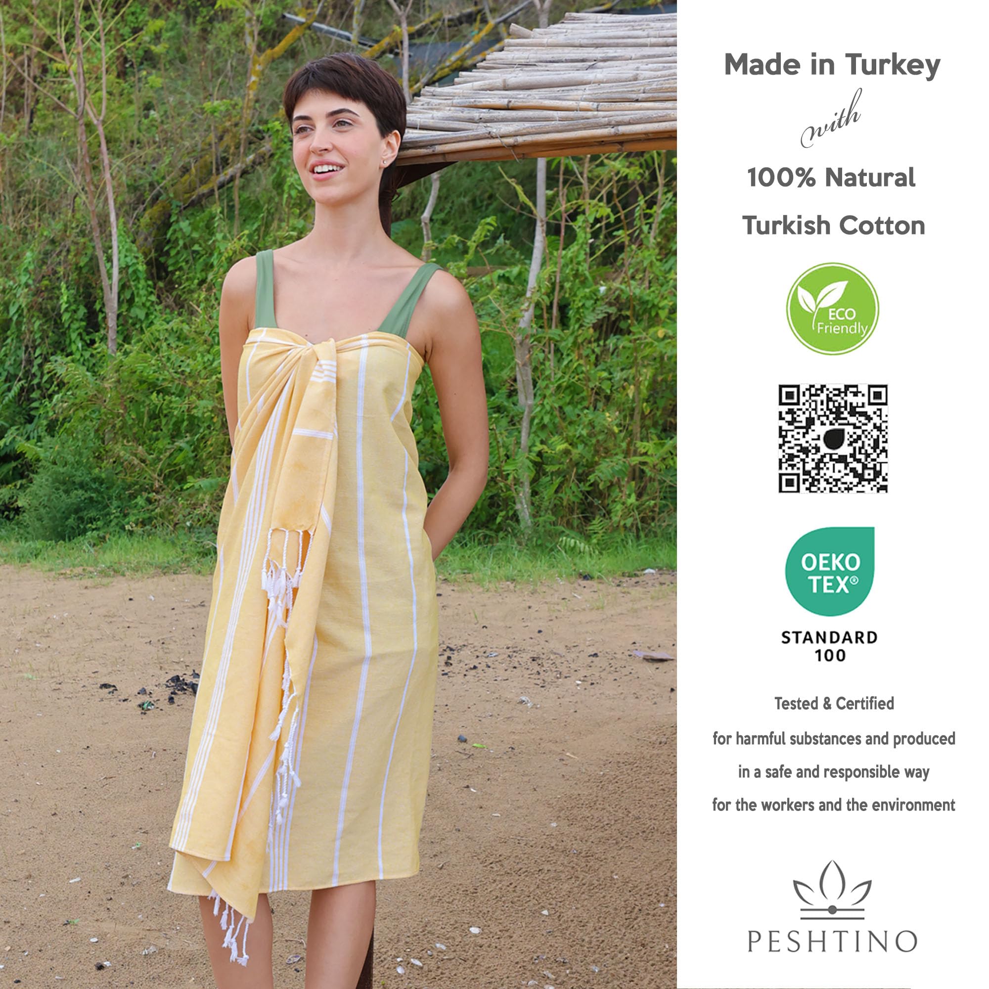 Peshtino Turkish Beach Towel, 100% Cotton, 38X71 Inch, Quick Dry, Thin, Lightweight, Soft, Sand Free, Compact Towels For Beach,