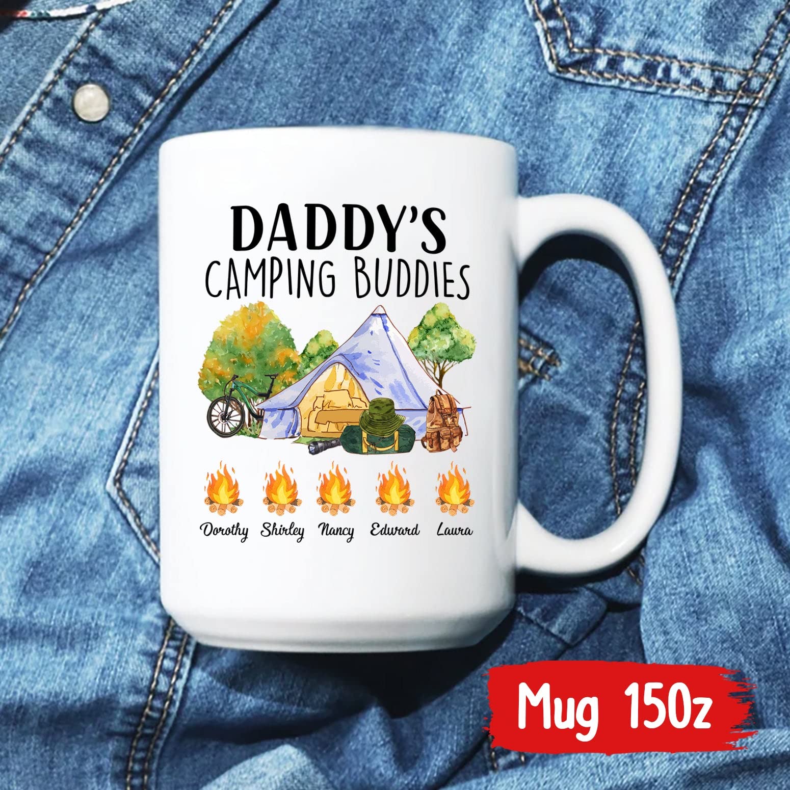 Dad Camping Mug, Personalized Camping Dad Gifts, Daddy Camping Buddies Mug, Custom Children's Names Mug Gifts For Father, Campin