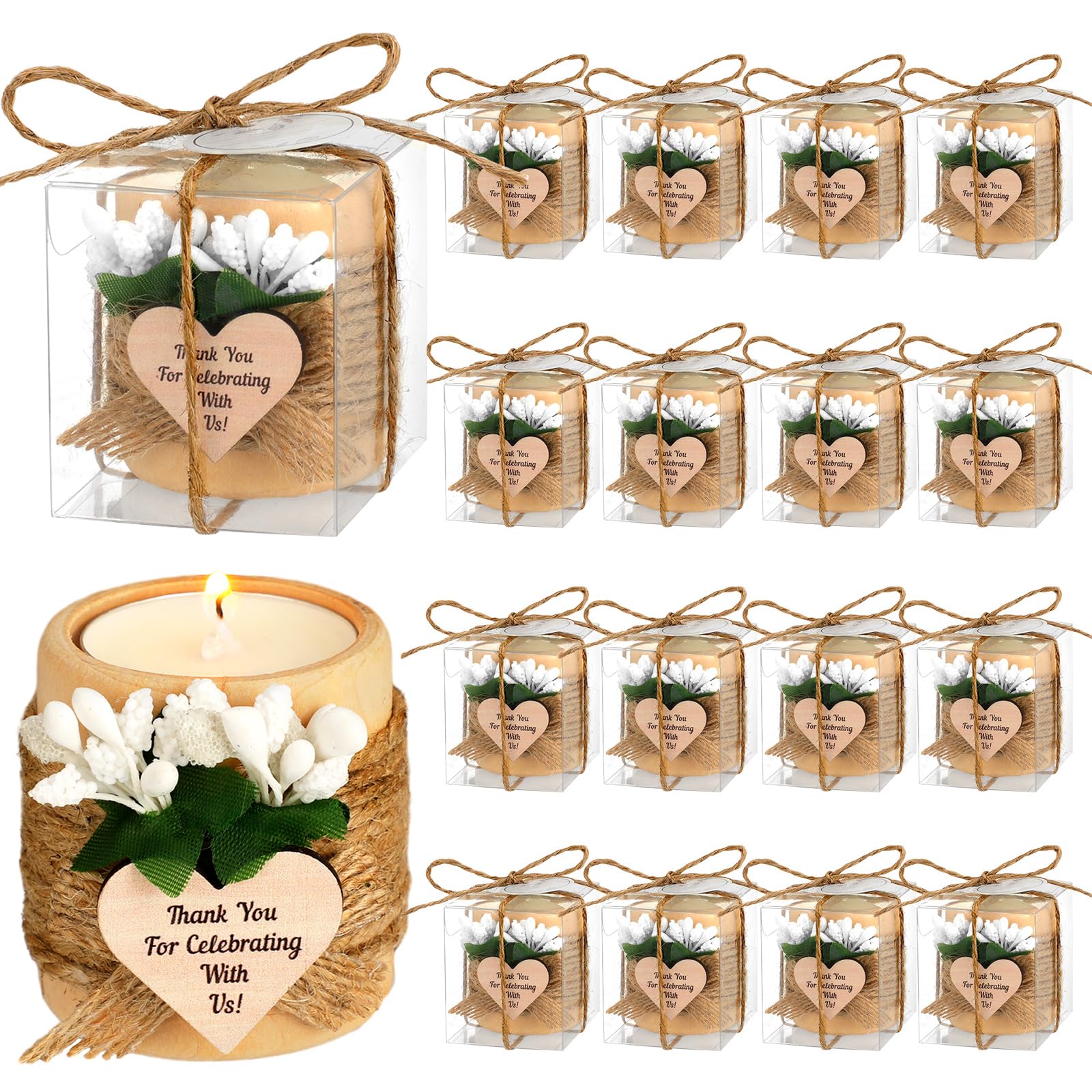 MTLEE 16 Pack Wooden Tealight Candle Holders Kit Guest Gifts for Wedding Baby Shower The First Communion Baptism Christening Hou