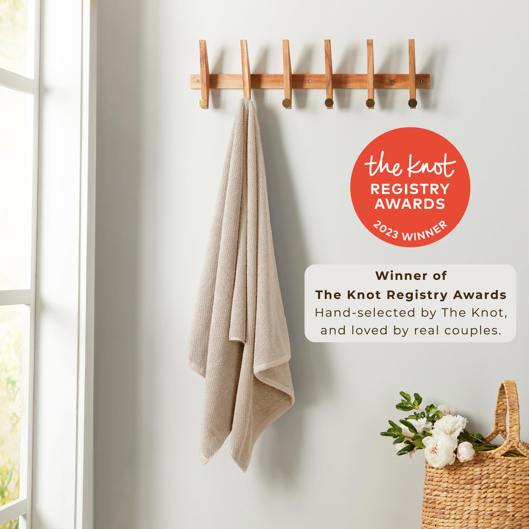 Great Bay Home Taupe Bath Towels - 100% Cotton, Absorbent, Quick-Drying, 4 Pack, 54x27 Inches