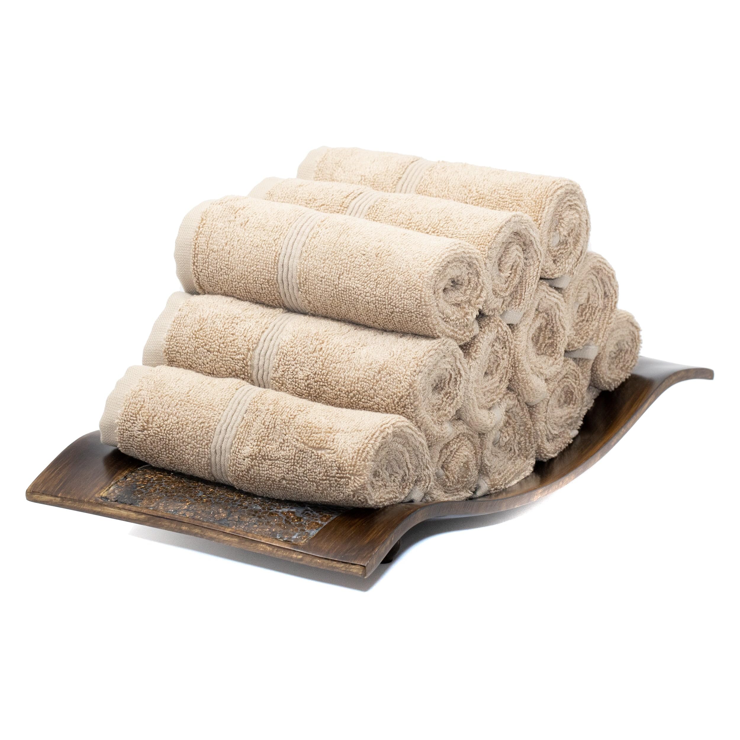 Mosobam Luxury Turkish Towels Set Of 12 Washcloths 13X13 Light Taupe 700 Gsm Bamboo Viscose & Aegean Turkish Combed Cotton