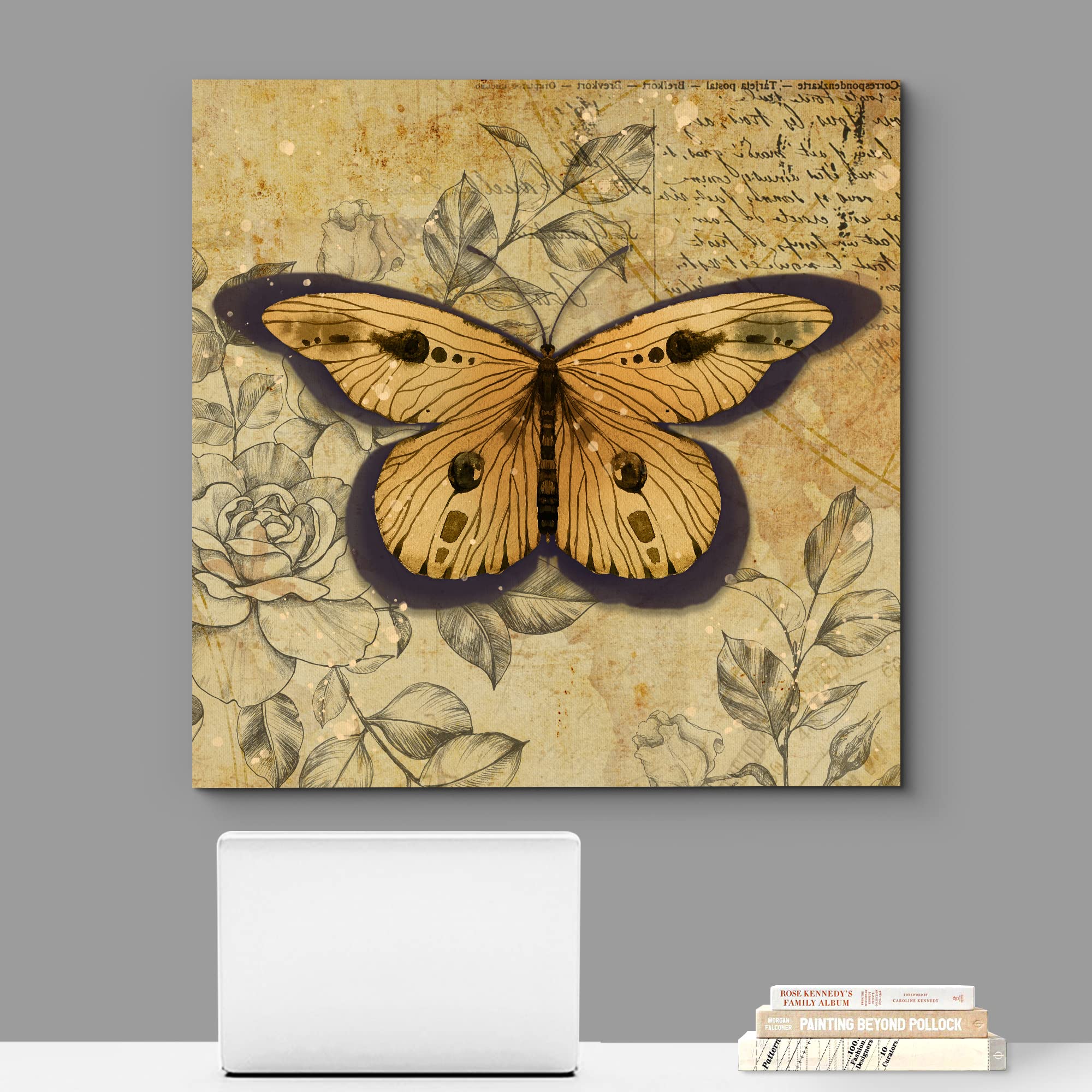 Wall26 Canvas Print Wall Art Yellow Monarch Butterfly Floral Pattern Nature Wilderness Rustic Modern Art Farmhouse Decorative An