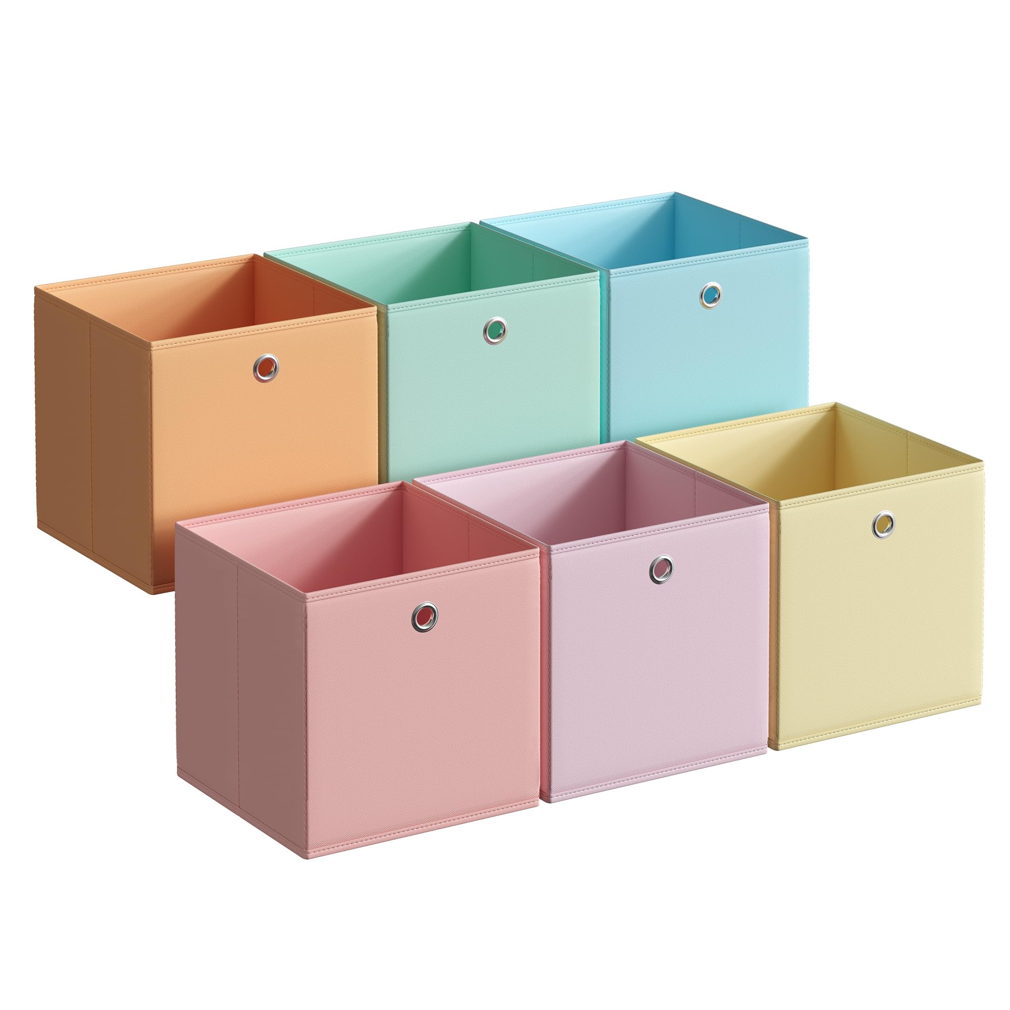 SONGMICS Storage Cubes, Set of 6 Odorless Foldable Storage Boxes, 11.8 x 11.8 x 11.8 Inches, Closet Organizers for Shelf, Rainbo