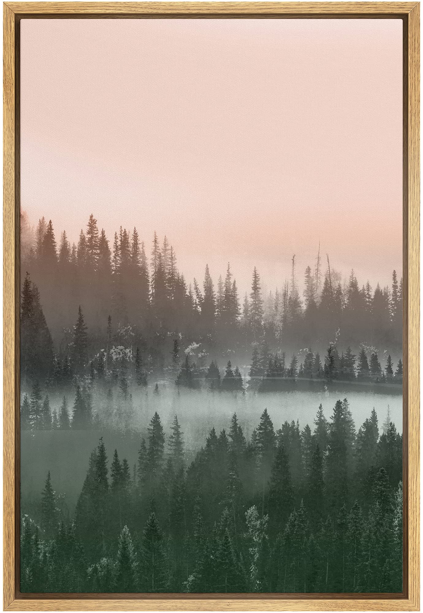 Signwin Framed Canvas Print Wall Art Woodland Nursery Decor Orange Green Pine Tree Forest Nature Wilderness Modern Art Rustic La