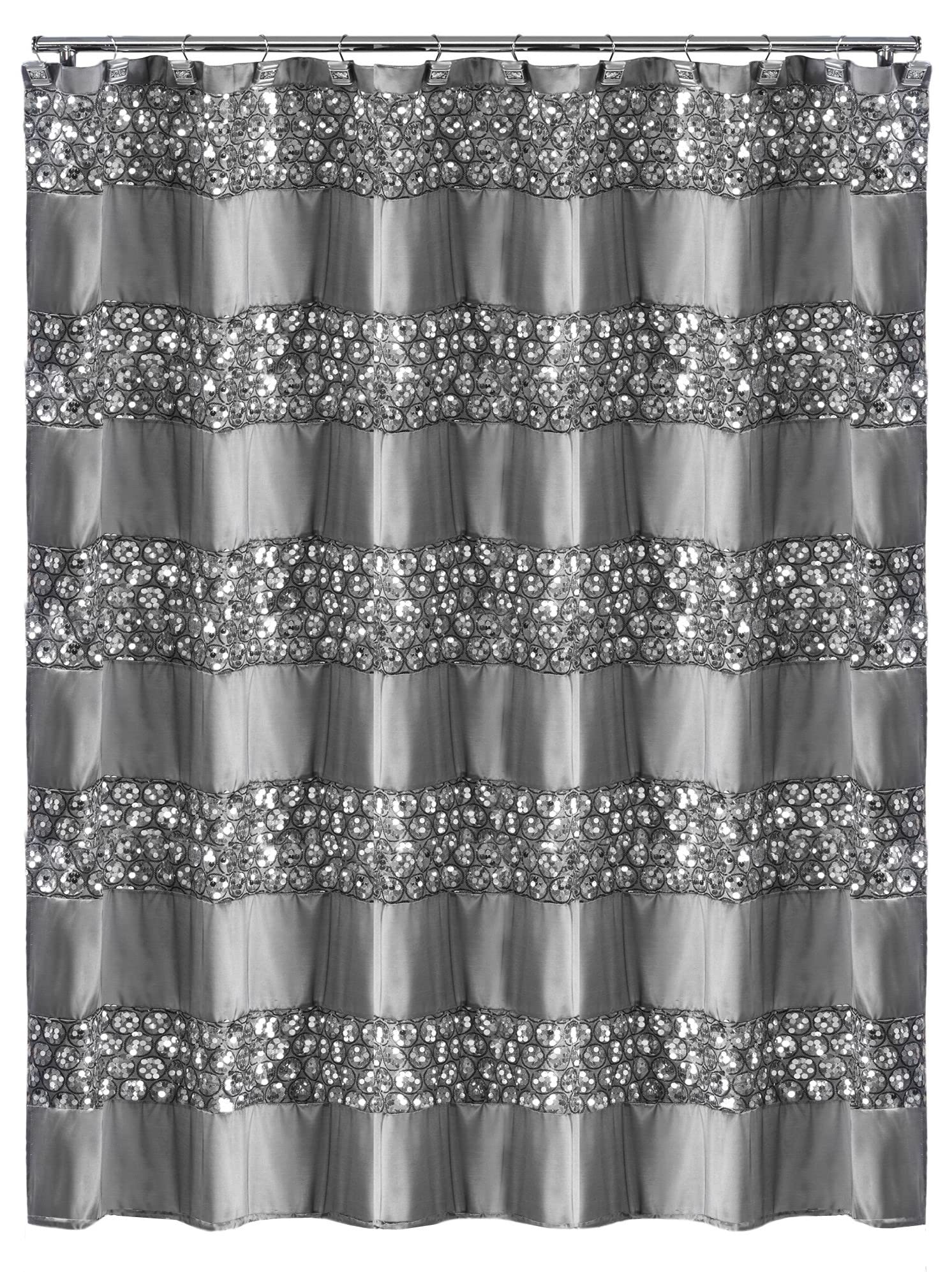 Zahari Home 13pc Sinatra Bathroom Shower Curtain Set Classic Shower Curtain & 12 Shower Curtain Hooks Luxury Fabric Shower Curtain Unique Design Bling Silver Shower Curtain Set
