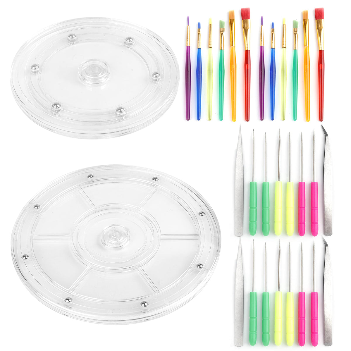 Hacaroa 30 Pieces Cookie Decorating Kit Suppiles, 6 Inch / 8 Inch Acrylic Cookie Turntable With 12 Cookie Scribe Needles, 12 Coo