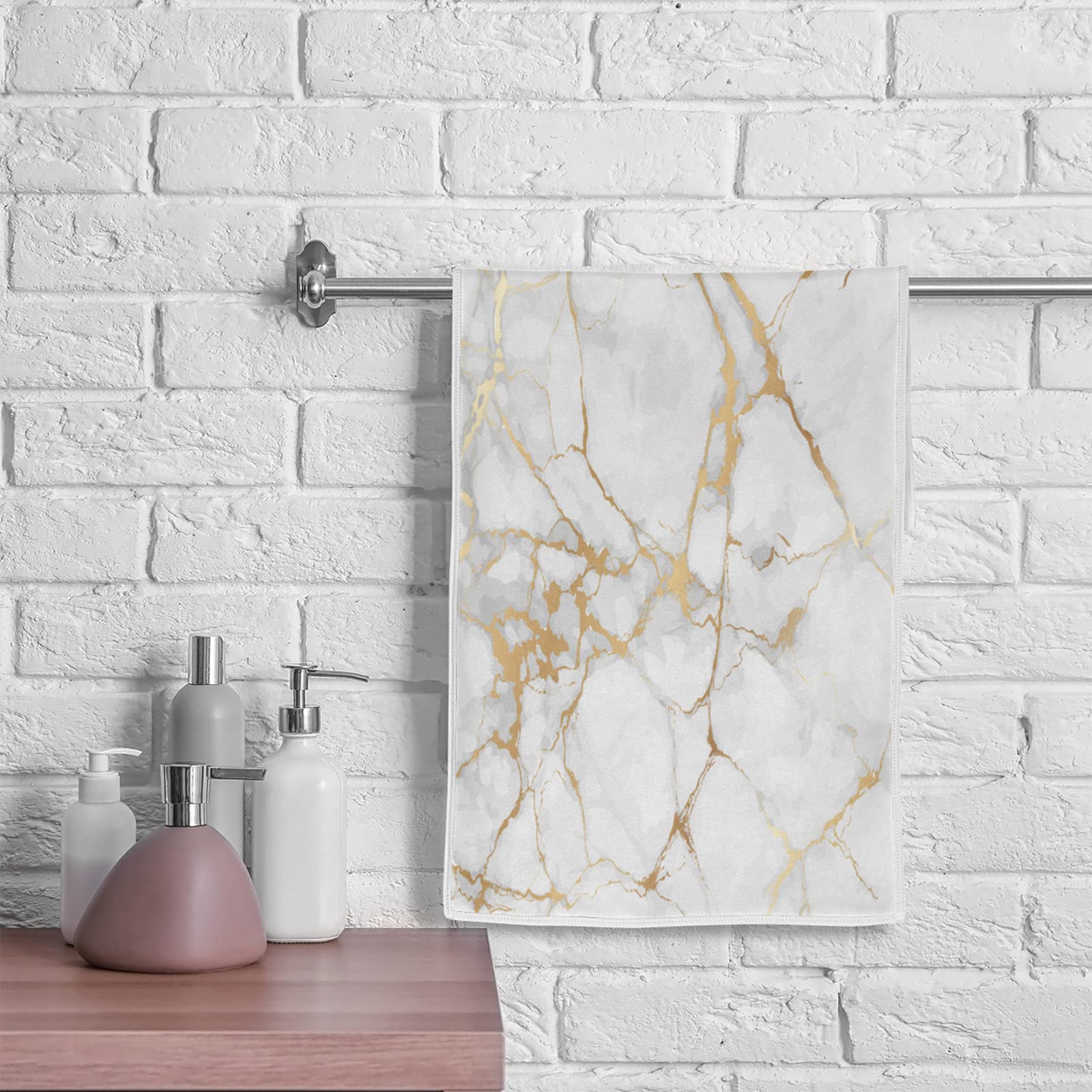 Bardic Gold Marbling Hand Towel - Soft, Absorbent, Quick Dry, 15 X 30Inch, Polyester & Cotton, Bathroom, Kitchen, Beach, Spa, Gy