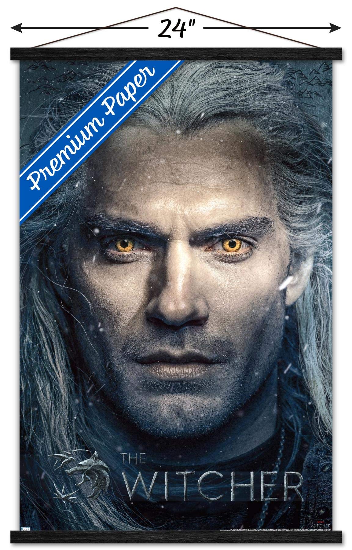 Trends International Wall Poster - The Witcher Closeup, 22.375" x 34", Premium Print with Black Hanger, Model EBPOD19728BLKMF