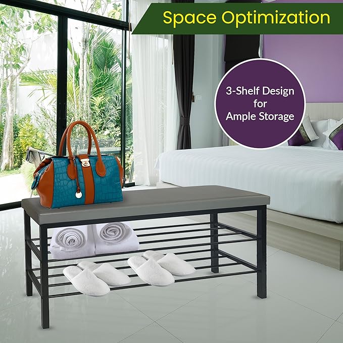 Entryway Shoe Storage Bench with Cushioned Seat