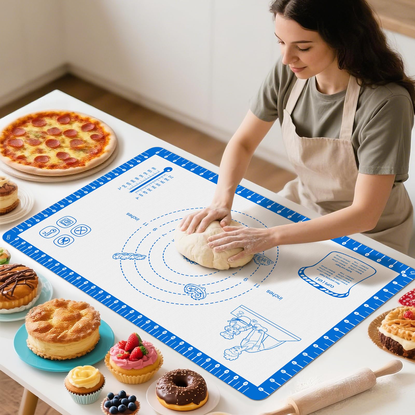Silicone Baking Mat With 10 Recipes,Silicone Macaron Baking Sheet for Cookie, Pizza, Surdough, Pastry,Dough Rolling out, Non Sti