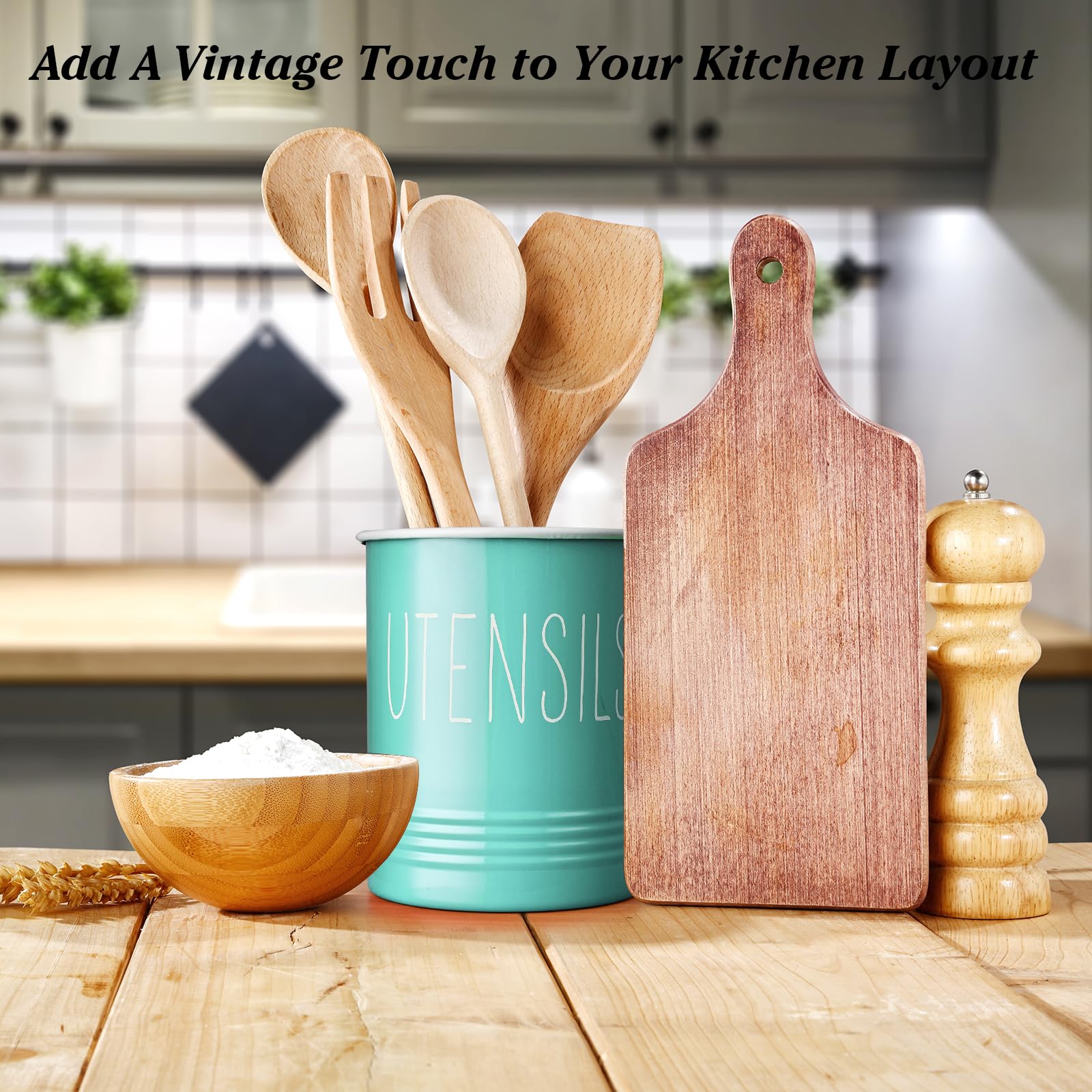 Teal Kitchen Utensil Holder, 6.7'' Utensil Holder For Kitchen Counter, Cooking Utensil Crock With Cork Bottom, Turquoise Kitchen