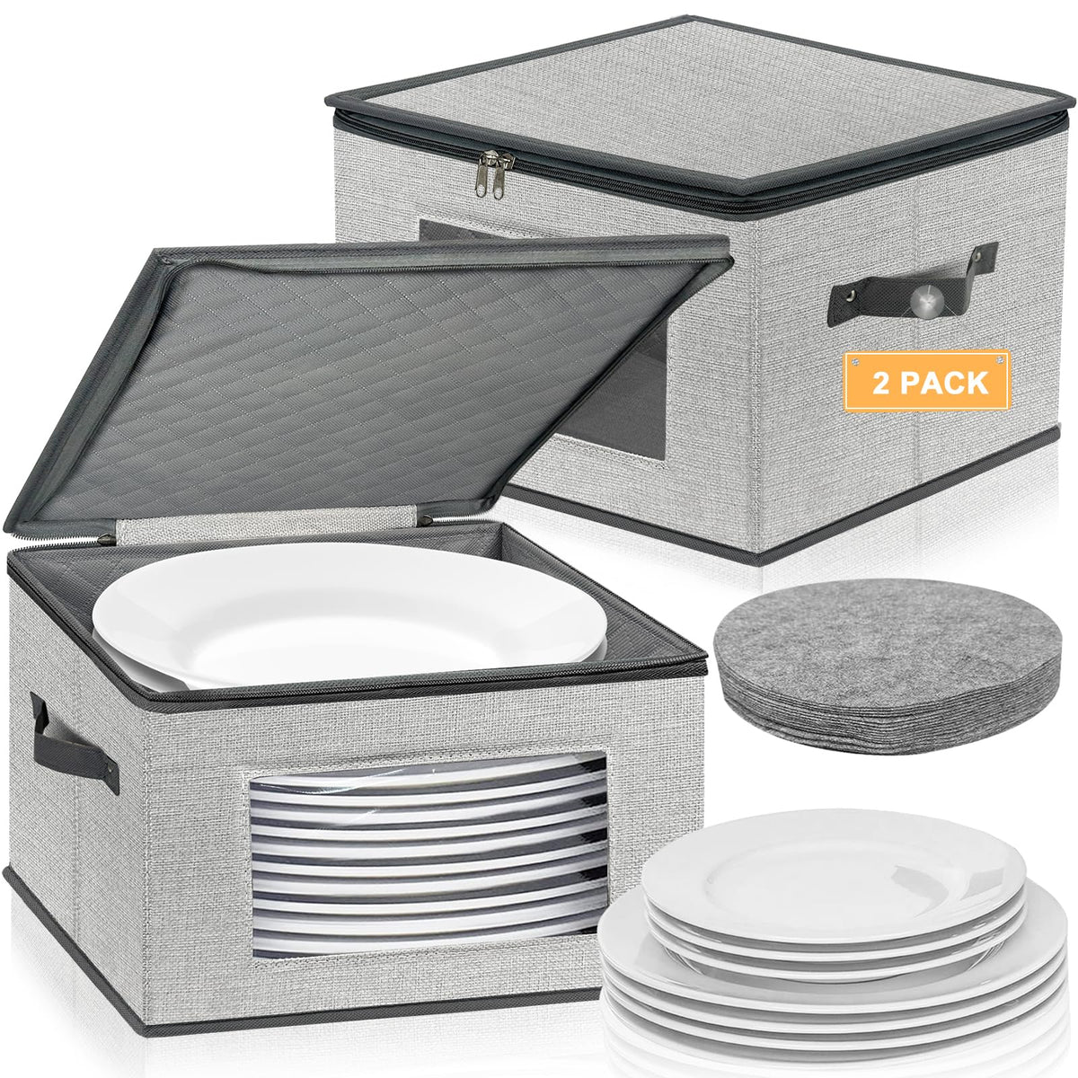 China Storage Containers, 12 Inch Dinner Plate Dish Storage Containers, Hard Shell Quilted Dinnerware Storage Box Case With Lids