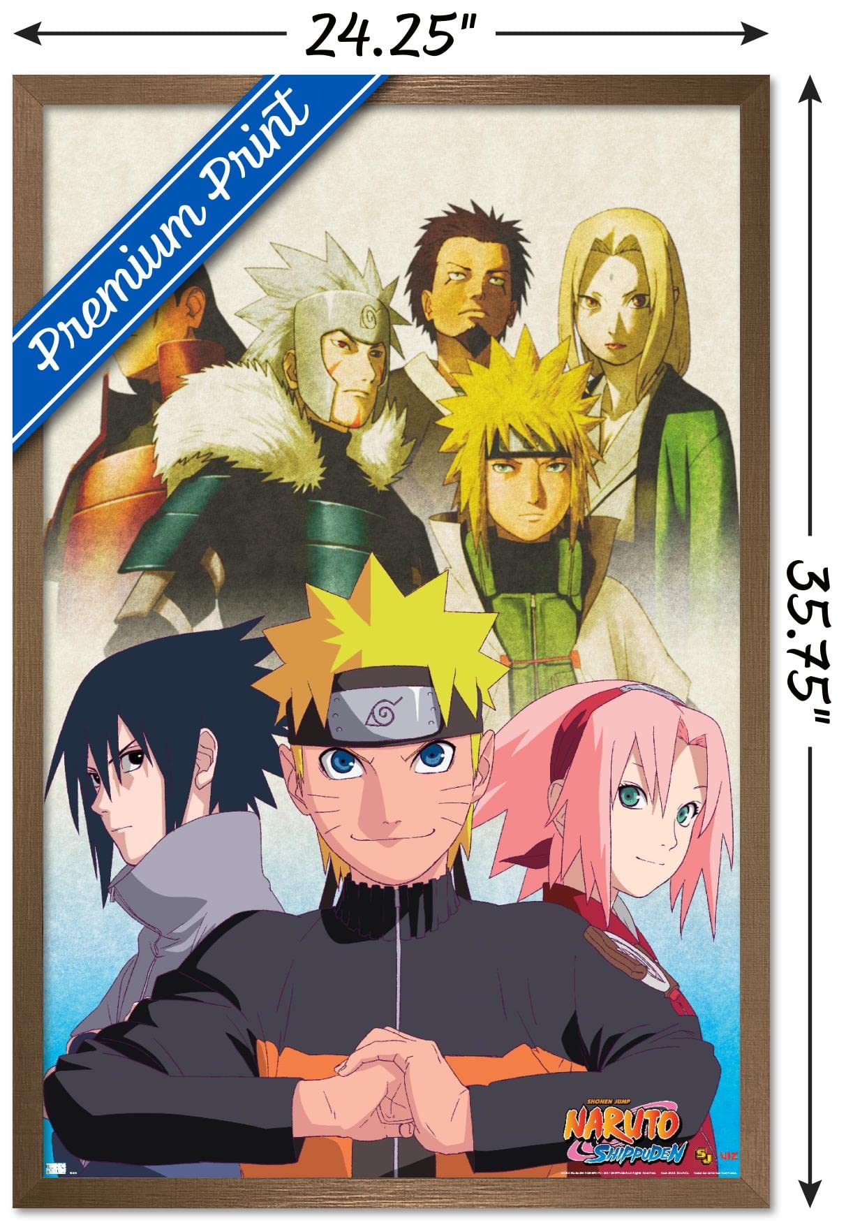 Trends International Naruto Shippuden - Key Art Wall Poster, 22.375'' X 34'', Bronze Framed Version