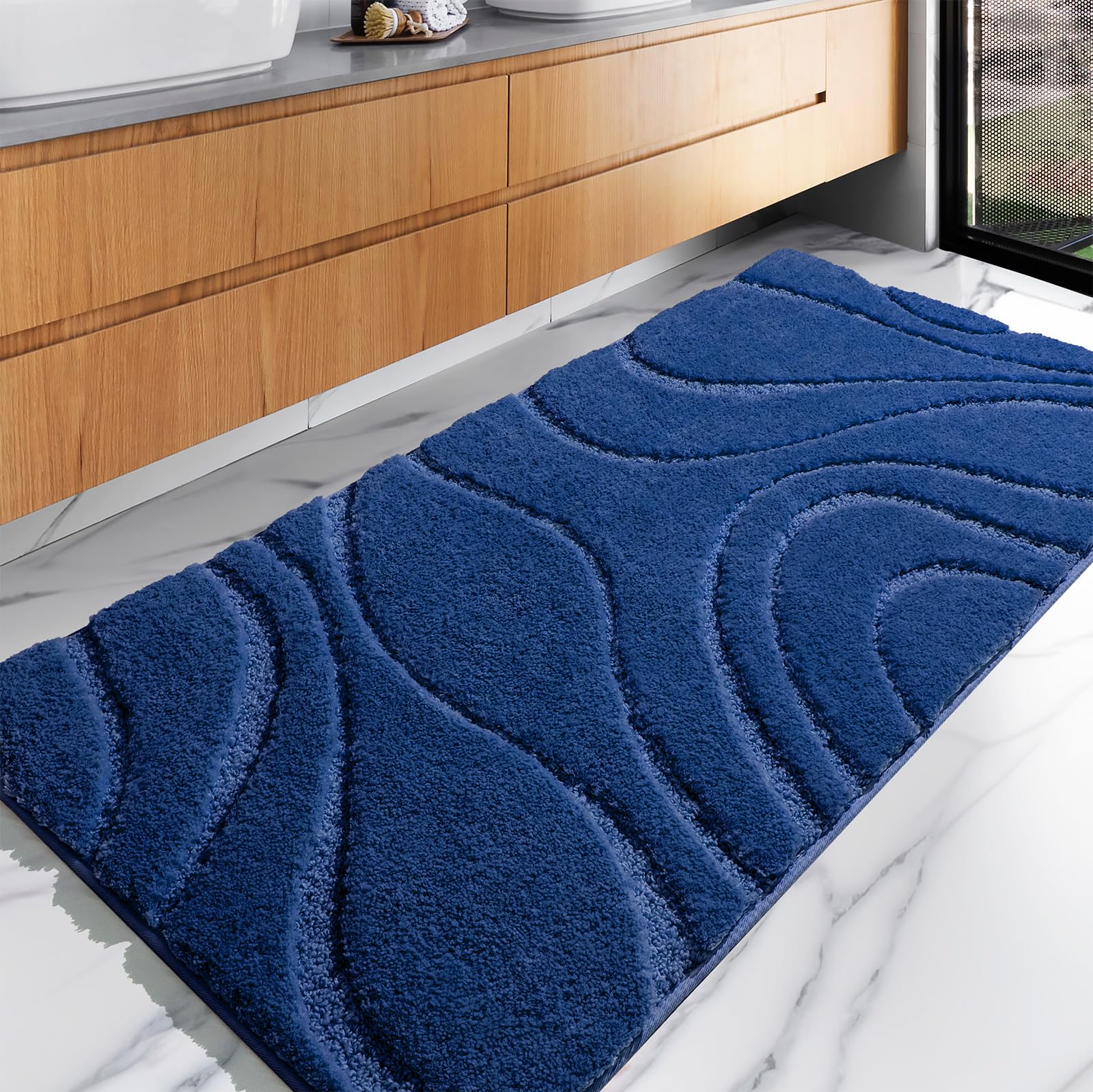Dexde Bathroom Rugs Runner 24 X 60 Inch, Extra Long Bathroom Rug Non-Slip, Machine Washable Bath Mats Rug,Navy Blue Soft Carpets