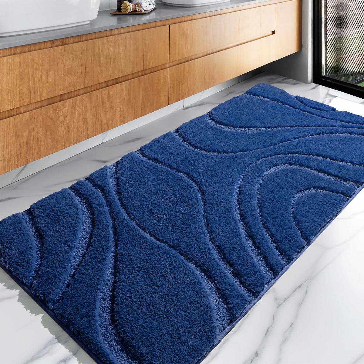 Dexde Bathroom Rugs Runner 24 X 60 Inch, Extra Long Bathroom Rug Non-Slip, Machine Washable Bath Mats Rug,Navy Blue Soft Carpets