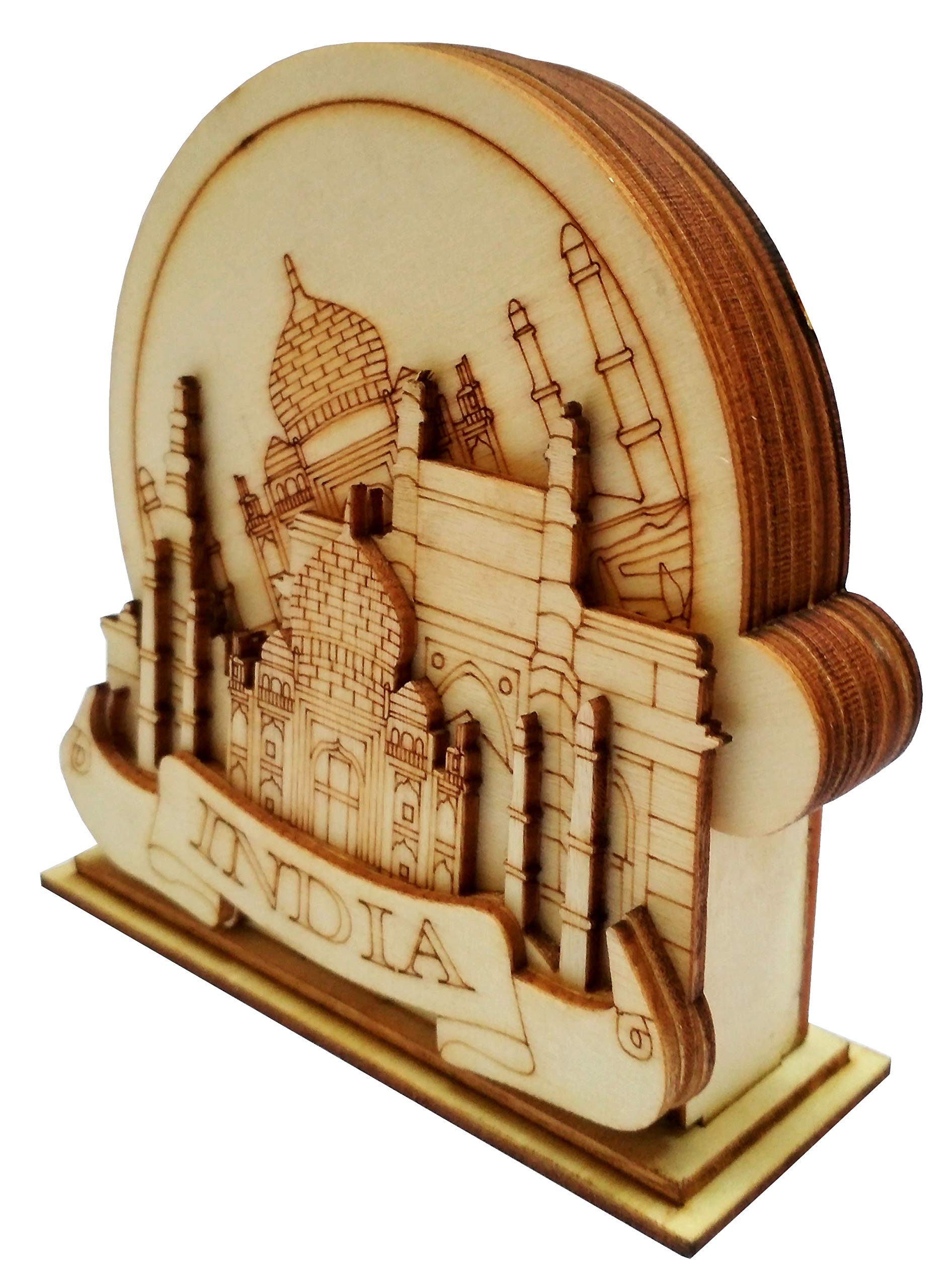 Purpledip Wooden Coasters Set Of 5: Taj Mahal (11669)