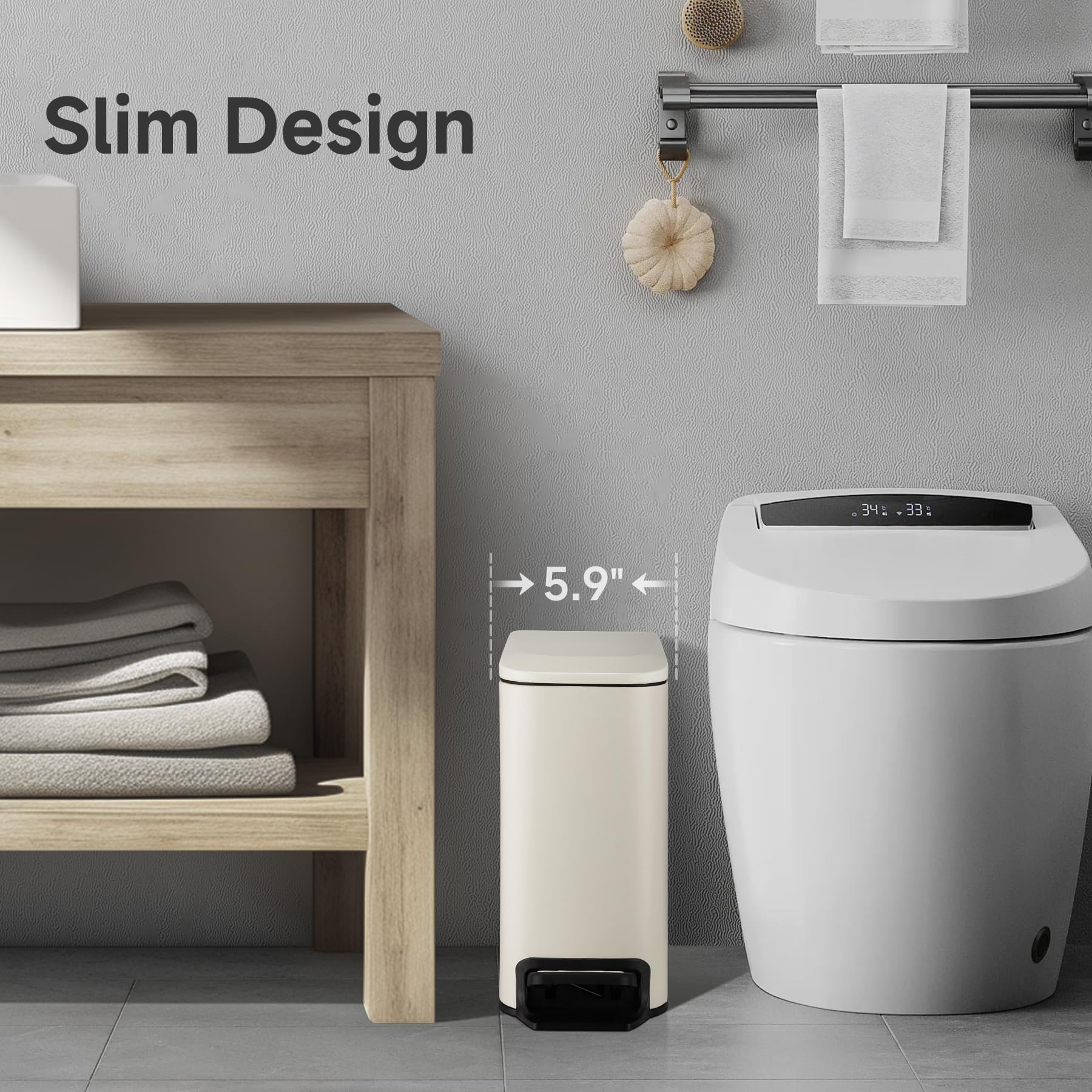 Tipgo Slim Bathroom Trash Can With Lid Soft Close, 6 Liter / 1.6 Gallon Stainless Steel Garbage With Removable Inner Bucket, Sma