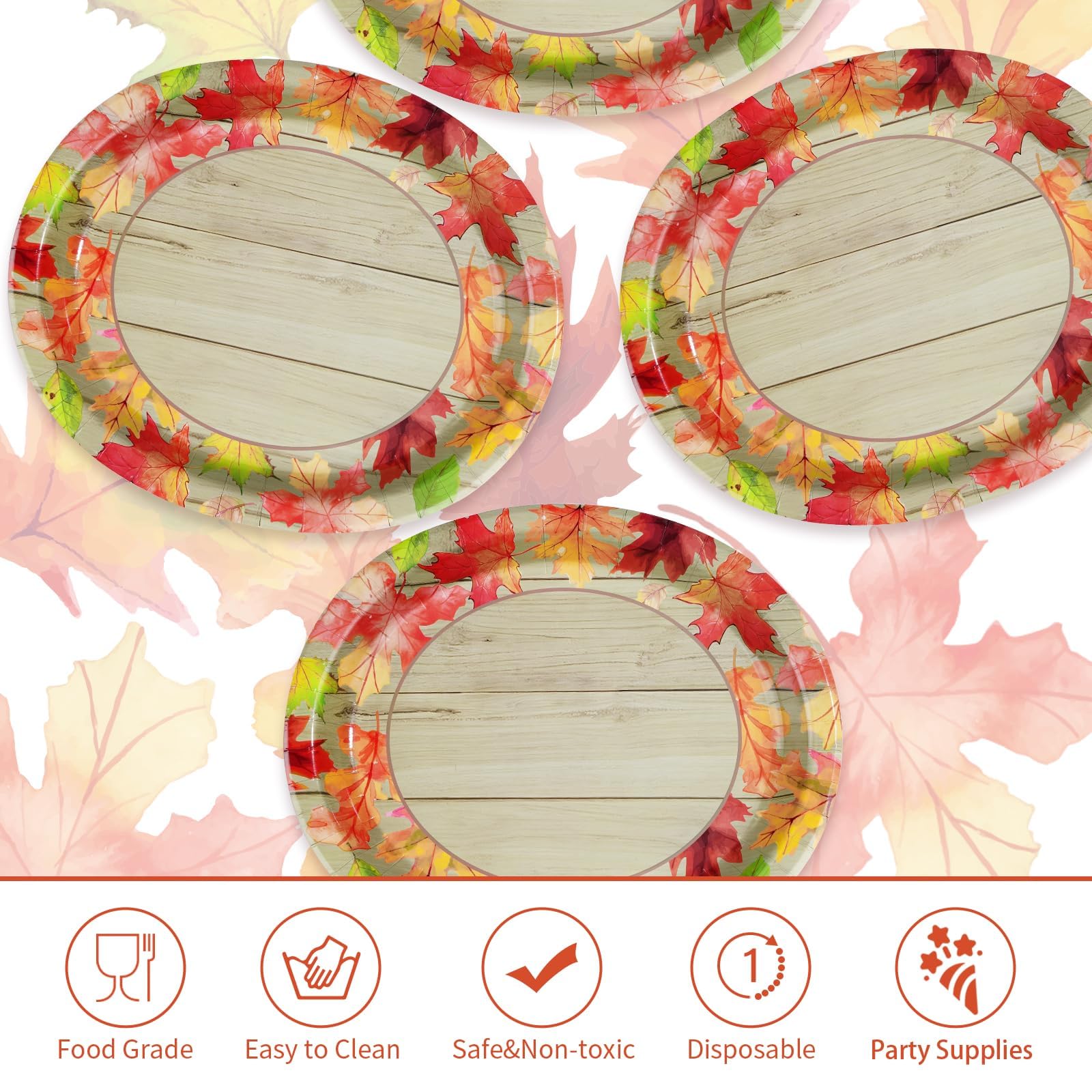 50Pcs Fall Maple Leaf Oval Paper Plates 10 x 12 Large Disposable Heavy Duty Fall Leaves Wooden Grain Platters Autumn Maple Leaf