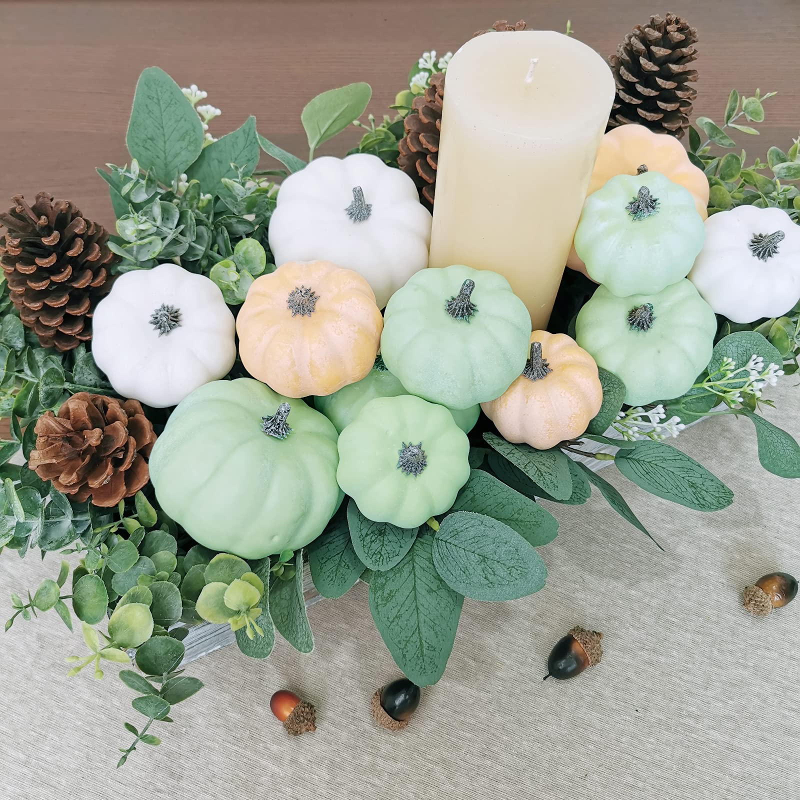 BESTTOYHOME 12 Pcs Assorted Small Frosted Artificial Pumpkins Foam Pumpkins Rustic Harvest Decorative Pumpkins in White Orange G