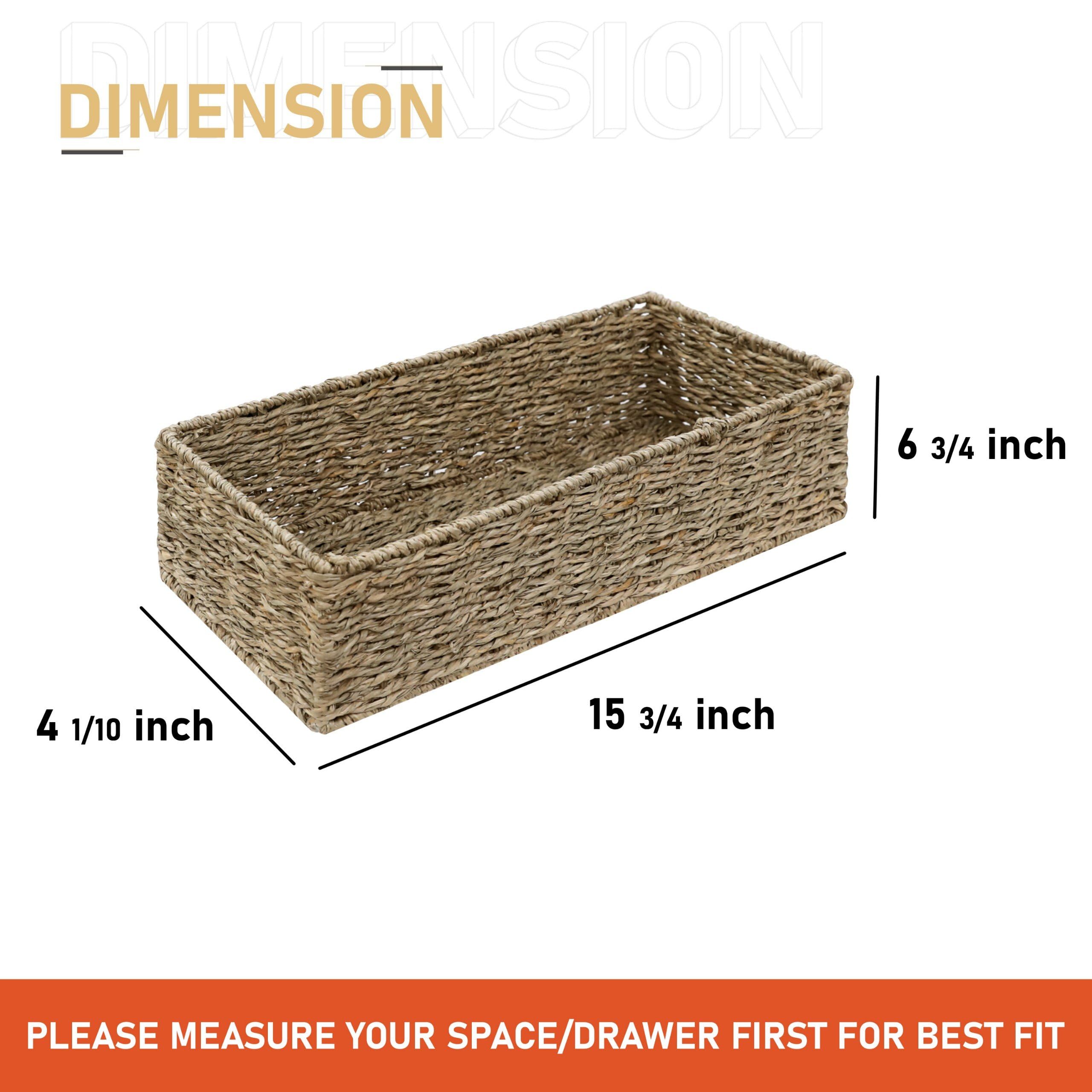 Homestead Seagrass Storage Baskets, 15.6'' Long Narrow Rectangular Wicker Baskets For Bedroom, Living Room, Bathroom, Shelves -