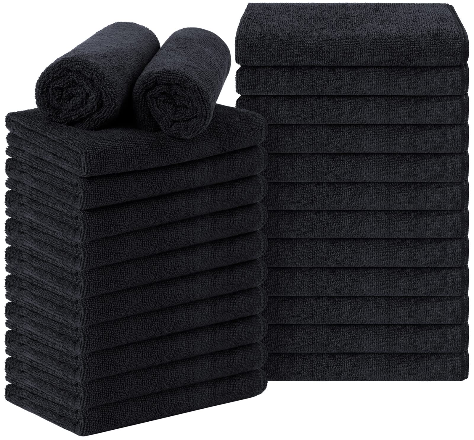 Orighty Black Salon Towel, Pack of 24(Not Bleach Proof, 16 x 27 Inches) Super Soft and Absorbent Microfiber Hair Salon Towels fo