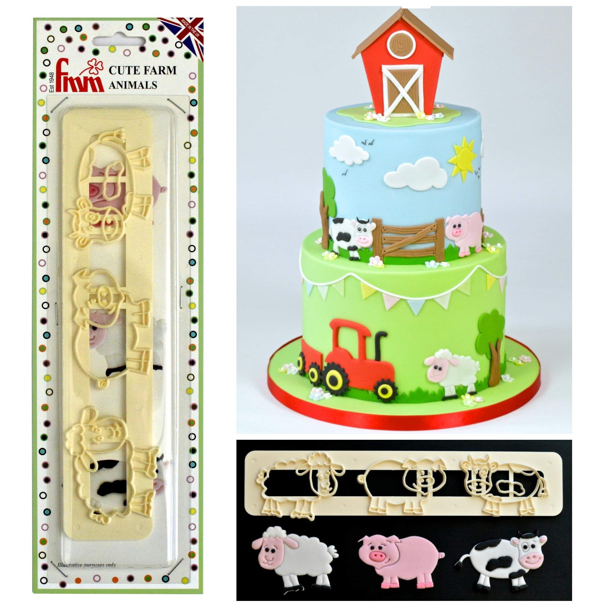 Fmm Icing Cutter Cute Farm Animals Cow Pig Cake Fondant Stencil Cut Out Tool