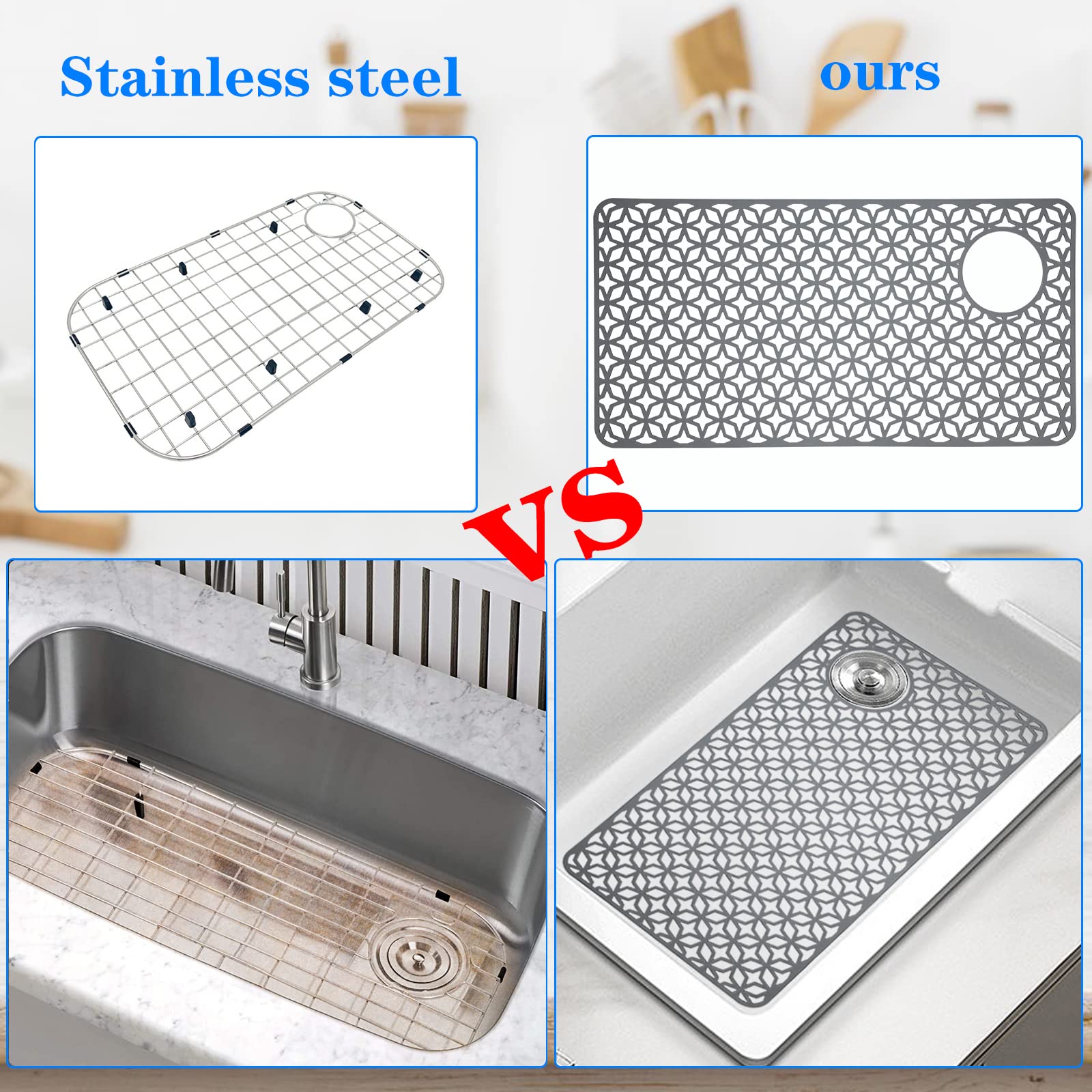 QKVCX Sink Protectors for Kitchen Sink 28.25''x 14.2'' Sink Protectors for Kitchen Sink Drainage Mat- Non-slip Sink Mat for Bottom of Kitchen Farmhouse Porcelain Sink Kitchen Sink Grid Accessory.