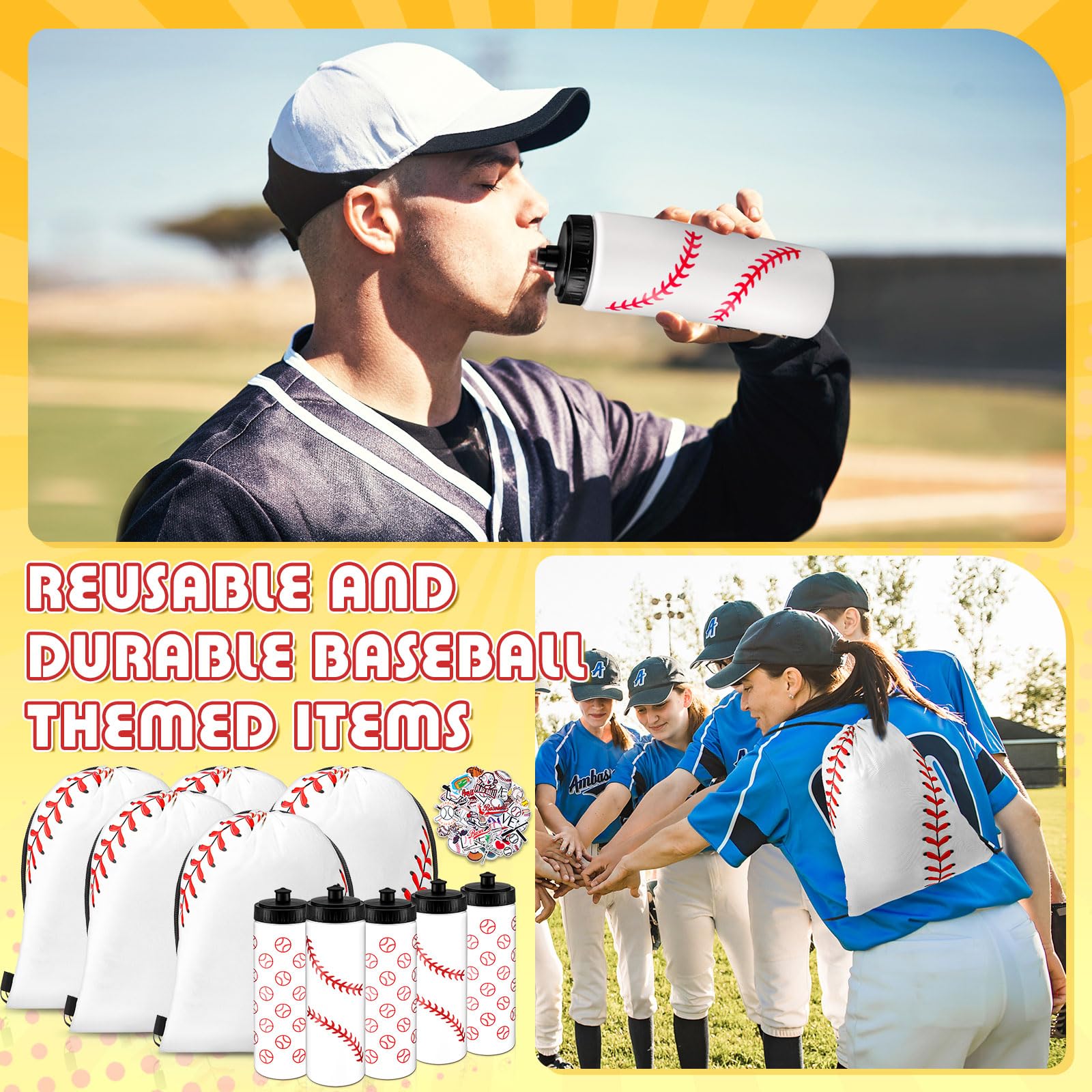 24 Pcs Volleyball Water Bottle Volleyball Drawstring Bag Set with 50 Sticker Volleyball Party Favors 12 Reusable Sports Squeeze