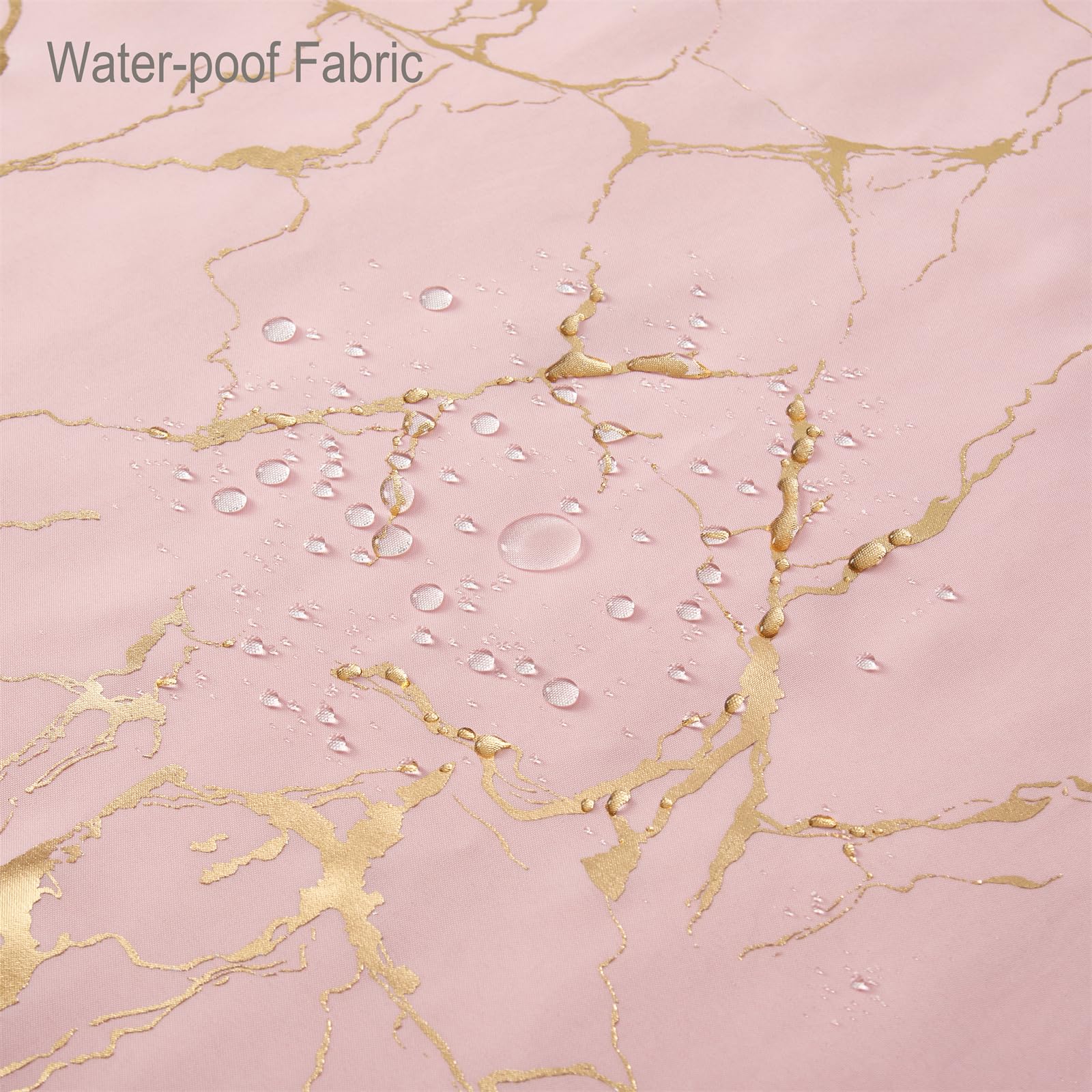 Pink Fabric Shower Curtain,Pink And Gold Marble Shower Curtains For Bathroom With Hooks,Unique Glitter Metallic Gold Foil Printe