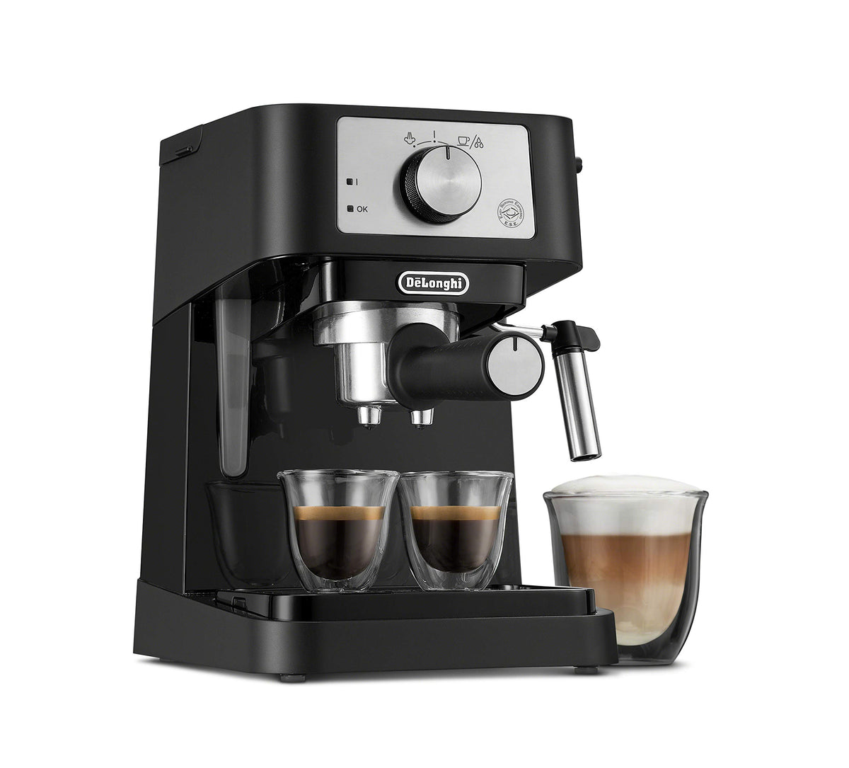 De'Longhi Stilosa Manual Espresso Machine, Latte & Cappuccino Maker, 15 Bar Pump Pressure + Milk Frother Steam Wand, Black / Sta