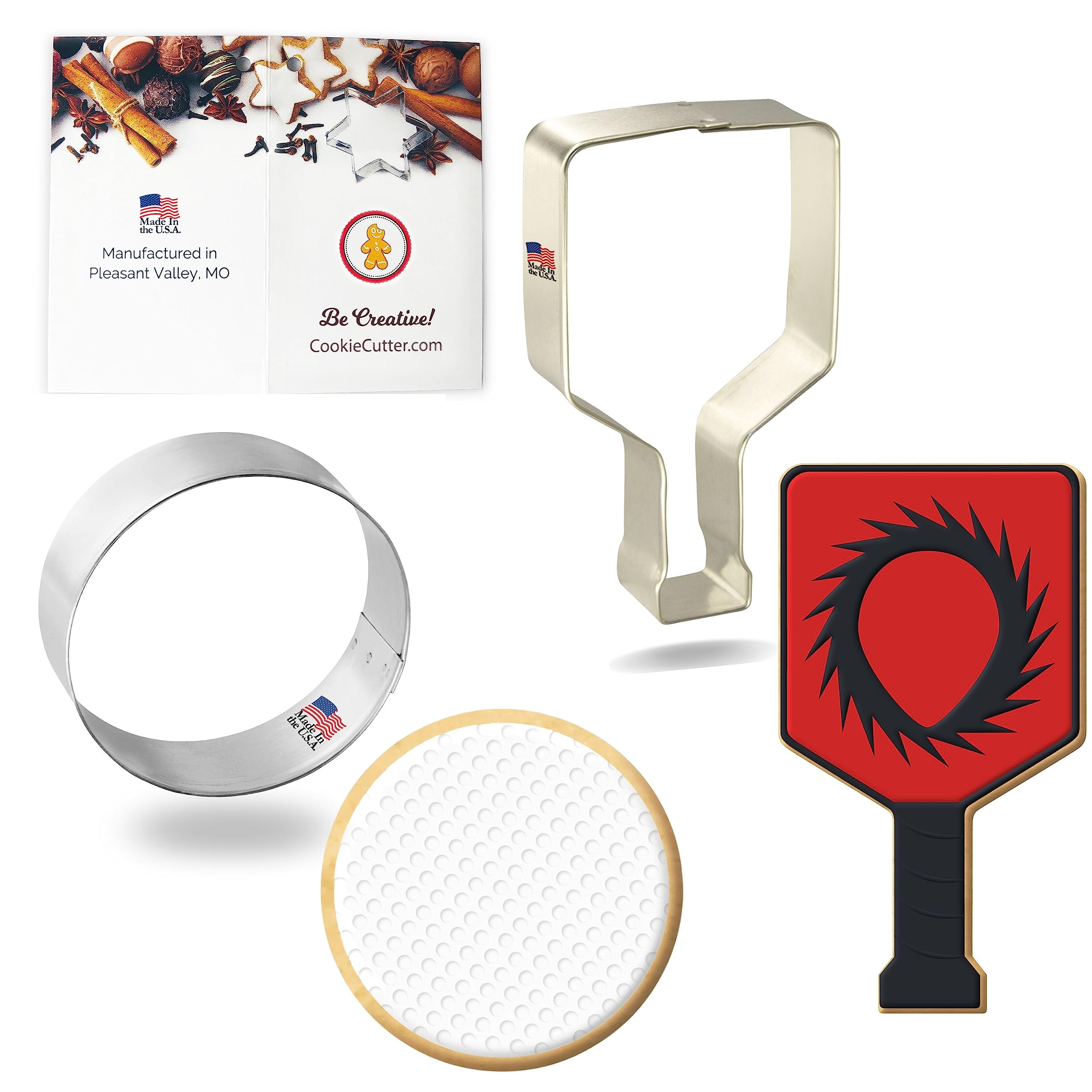 Foose Cookie Cutters Pickle Ball Cookie Cutter 2 Piece Set, Pickle Ball 4 In, Ball 2.5 In, Tin Plate Steel, Usa Made