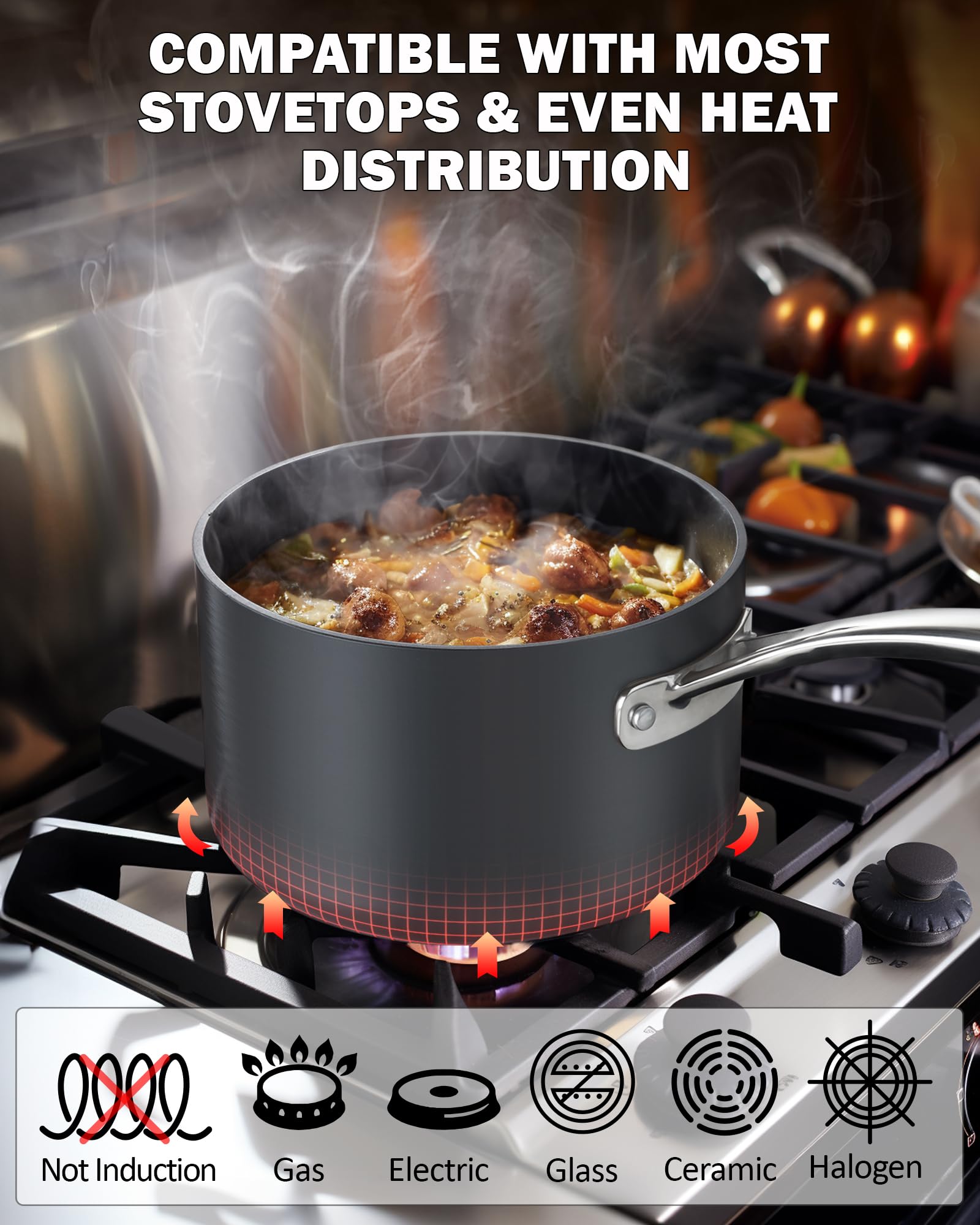 Cooks Standard 3-Quart Hard Anodized Nonstick Saucepan With Lid, Black,Nc-00342