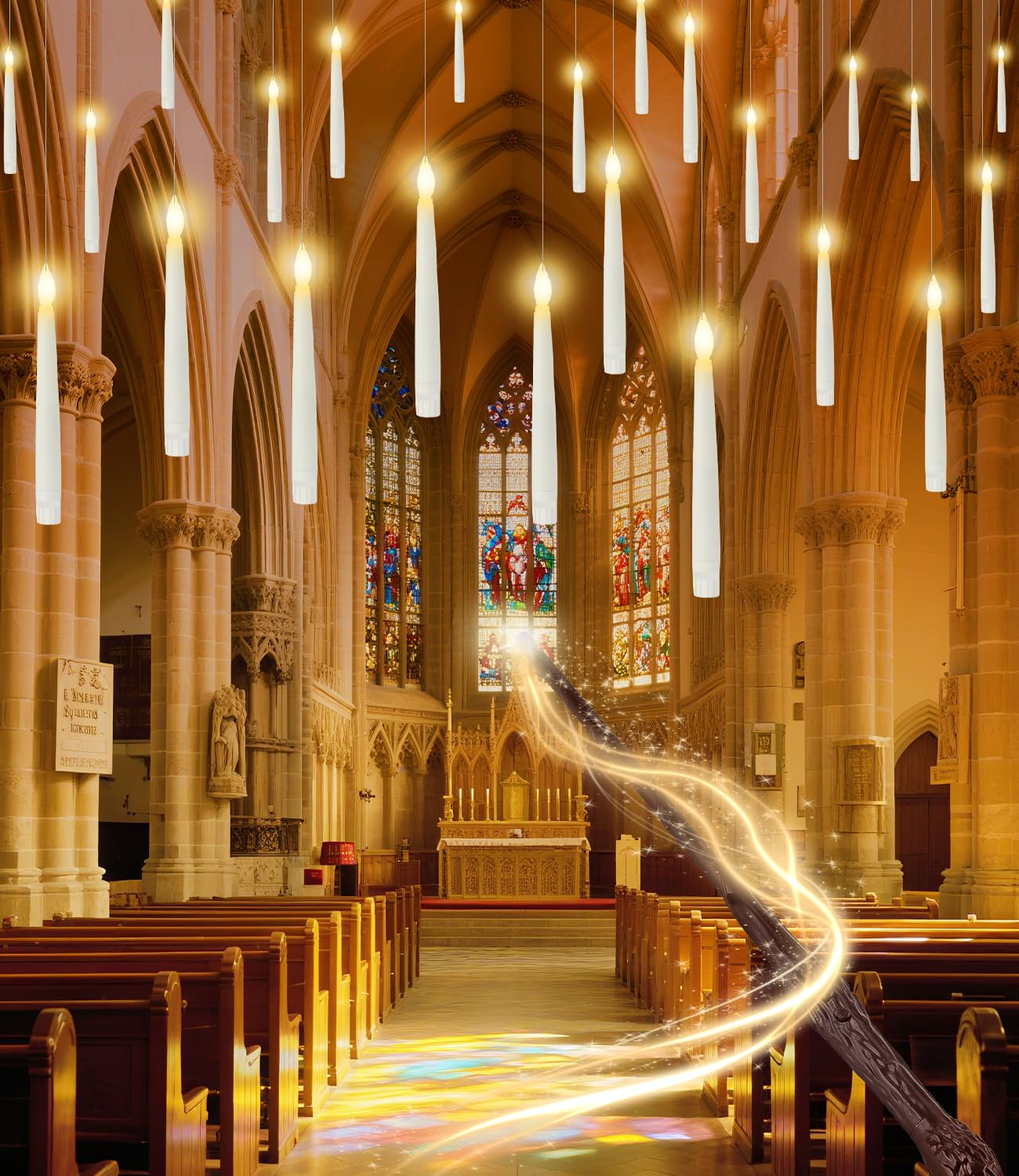 Tenmiro 32pcs Floating Candles with Wand Magic Hanging Candles, Flameless Warm Light Flickering Battery Operated Candles, Floati