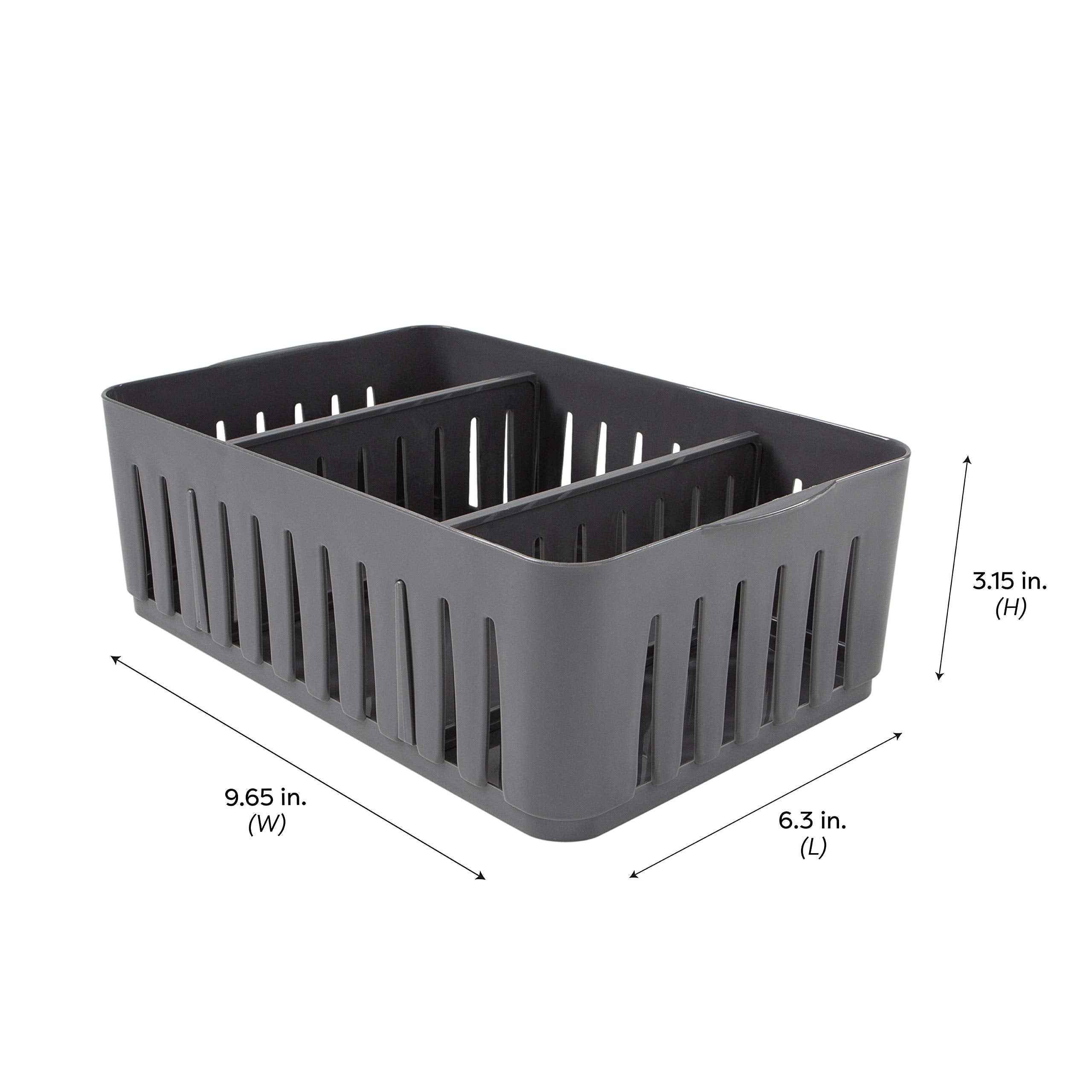 Simplify 4 Pack 3 Compartment Stackable Bin with Adjustable Dividers | Drawer Organizer | Storage Basket | Good for Office | Des