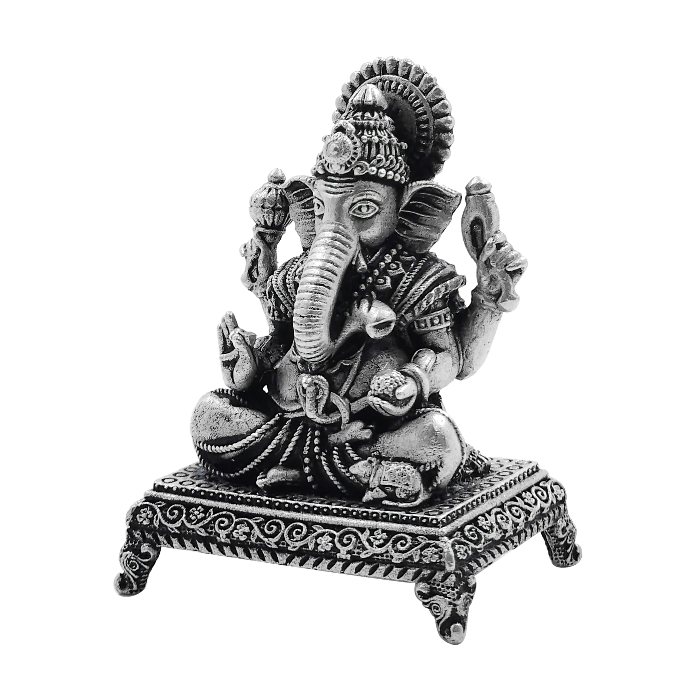 Maa Silver Pure Silver Lord Ganesh/Ganpatiji Semi-Solid Idol/Murti With Paat & Antique Oxidized Finish Perfect For Pooja/Puja &