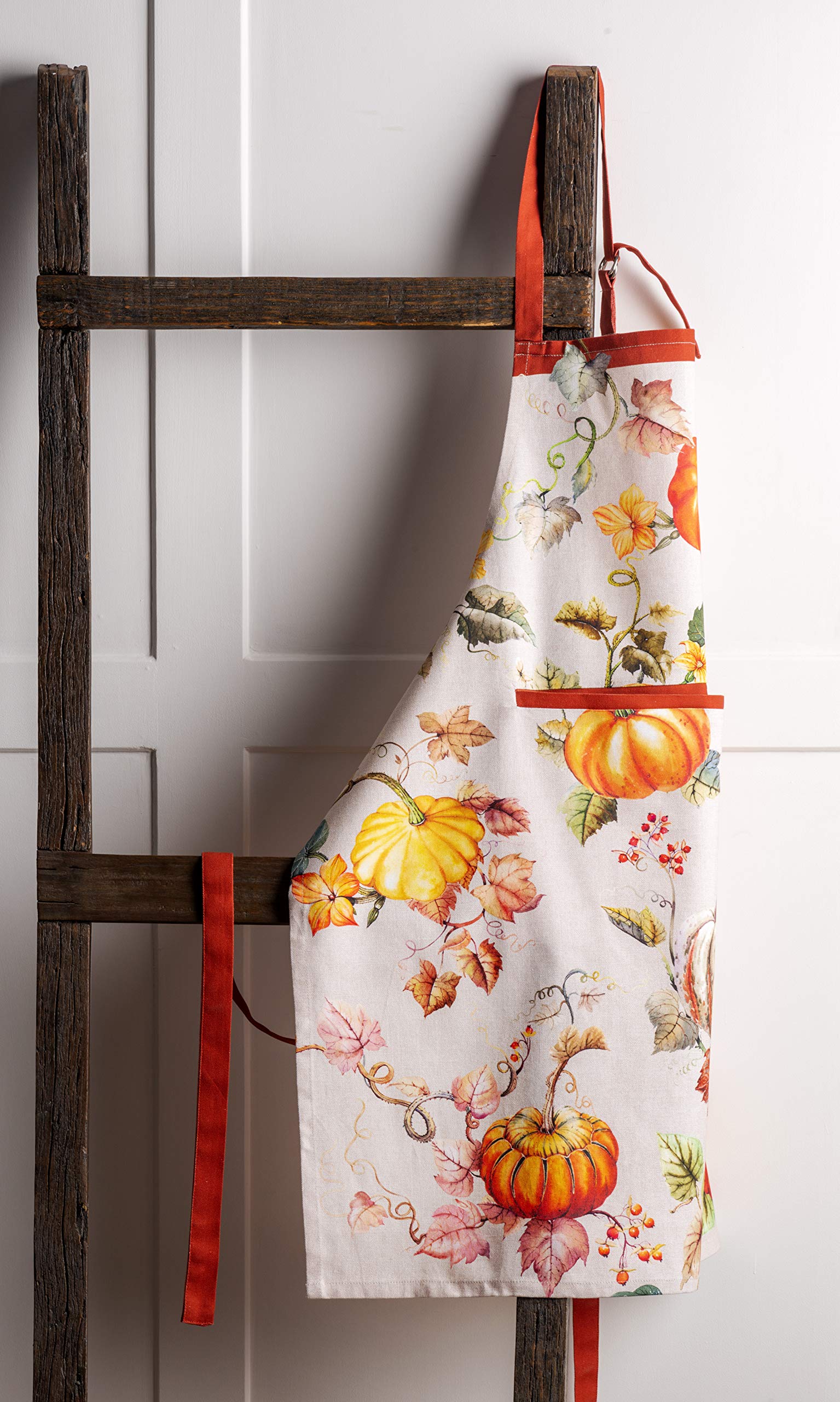 Maison D' Hermine Potiron 100% Cotton 1 Piece Kitchen Apron With An Adjustable Neck & Hidden Centre Pocket With Long Ties For Wo