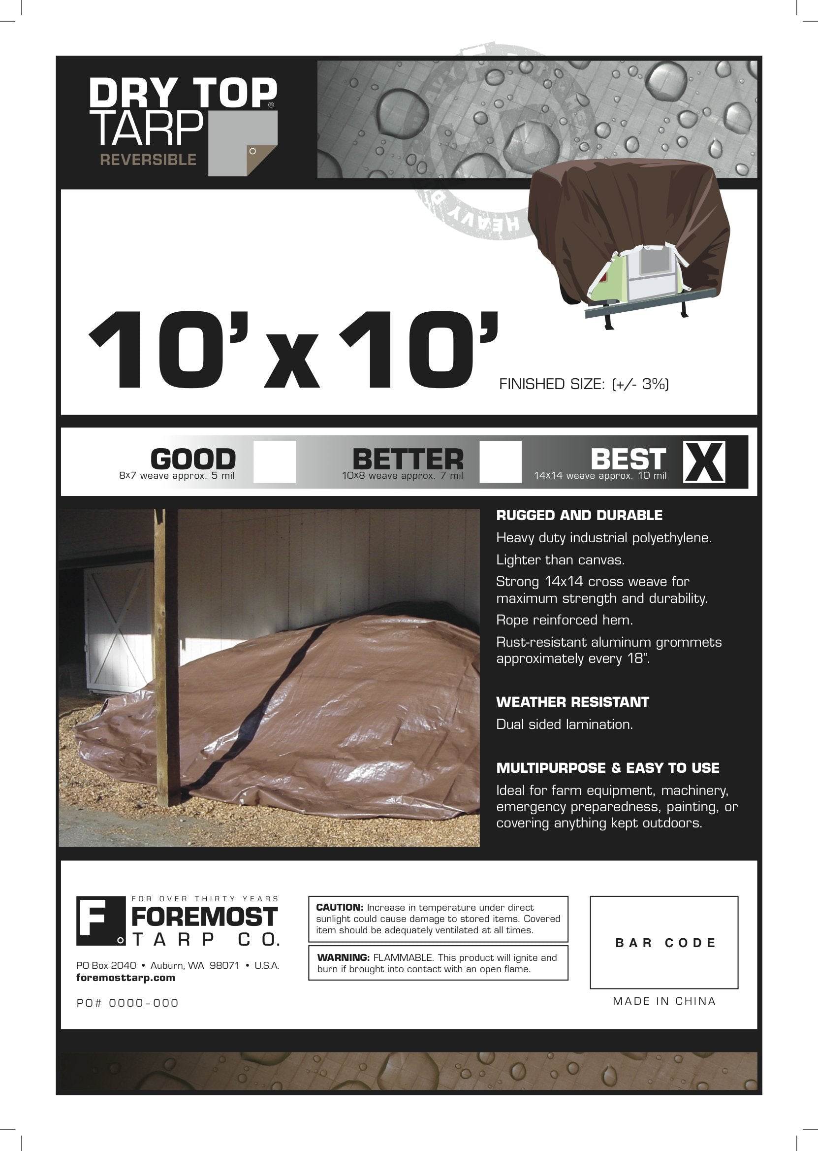 Dry Top 21010 Heavy Duty Tarp, 10X10 Feet, Silverbrown