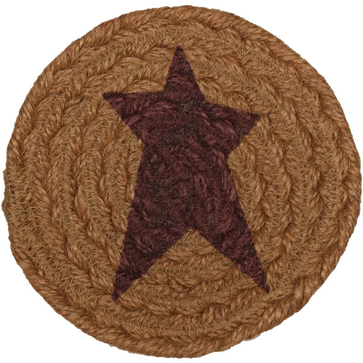 Vhc Brands Heritage Farms Primitive Coaster Star Set Of 6 Stenciled Textured Jute Round 4''