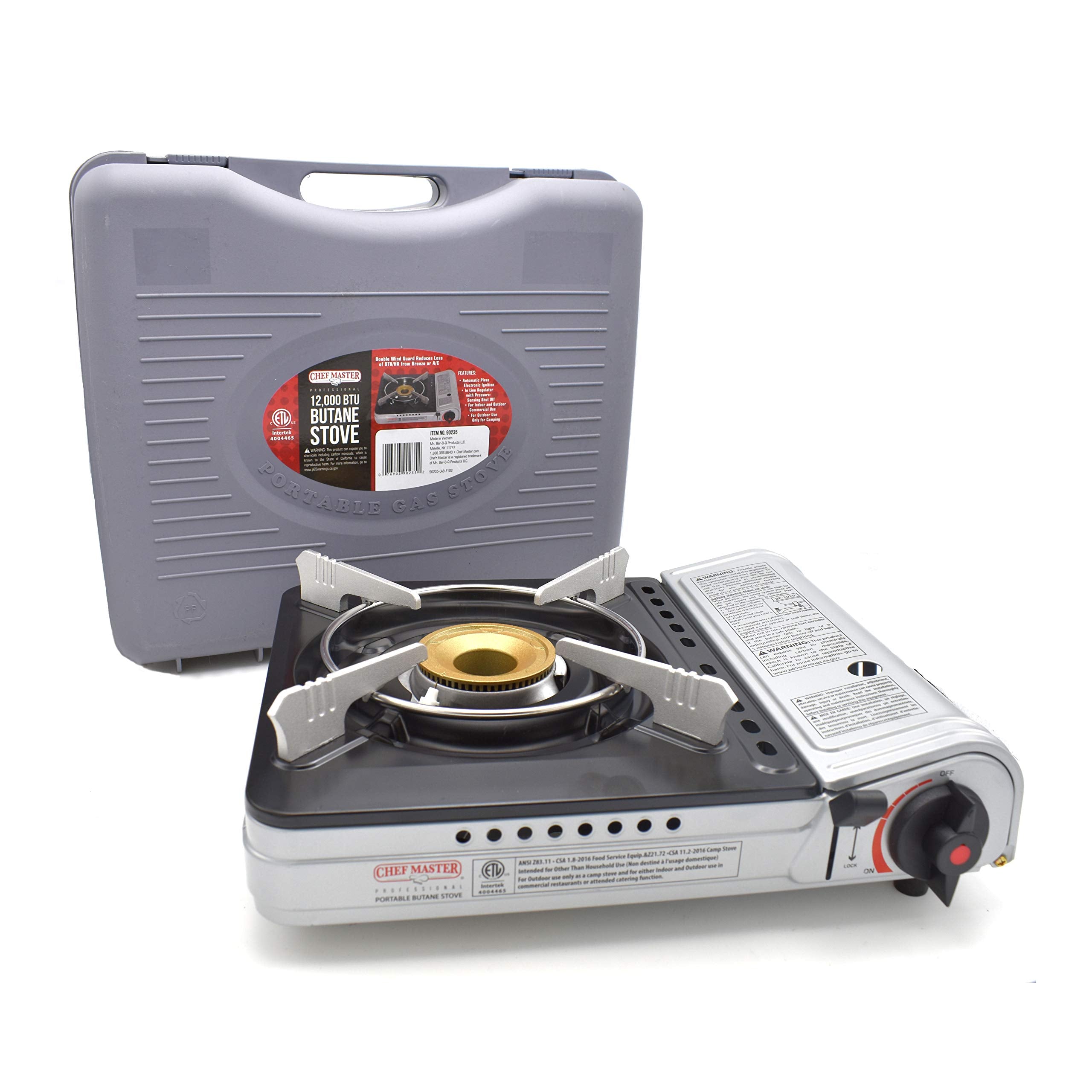 Chef Master 90235 Butane Countertop Stove 12,000 Btu, Professional Quality, Portable, With Carry Case, High Performance, Electro