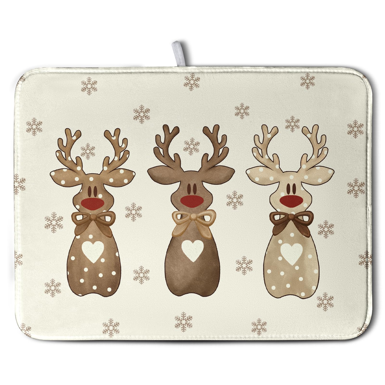 Wnoesat Christmas Reindeer Snowflakes Dish Drying Mat for Kitchen Counter 18x24 Inch Winter Xmas Holiday Drying Pads Microfiber 