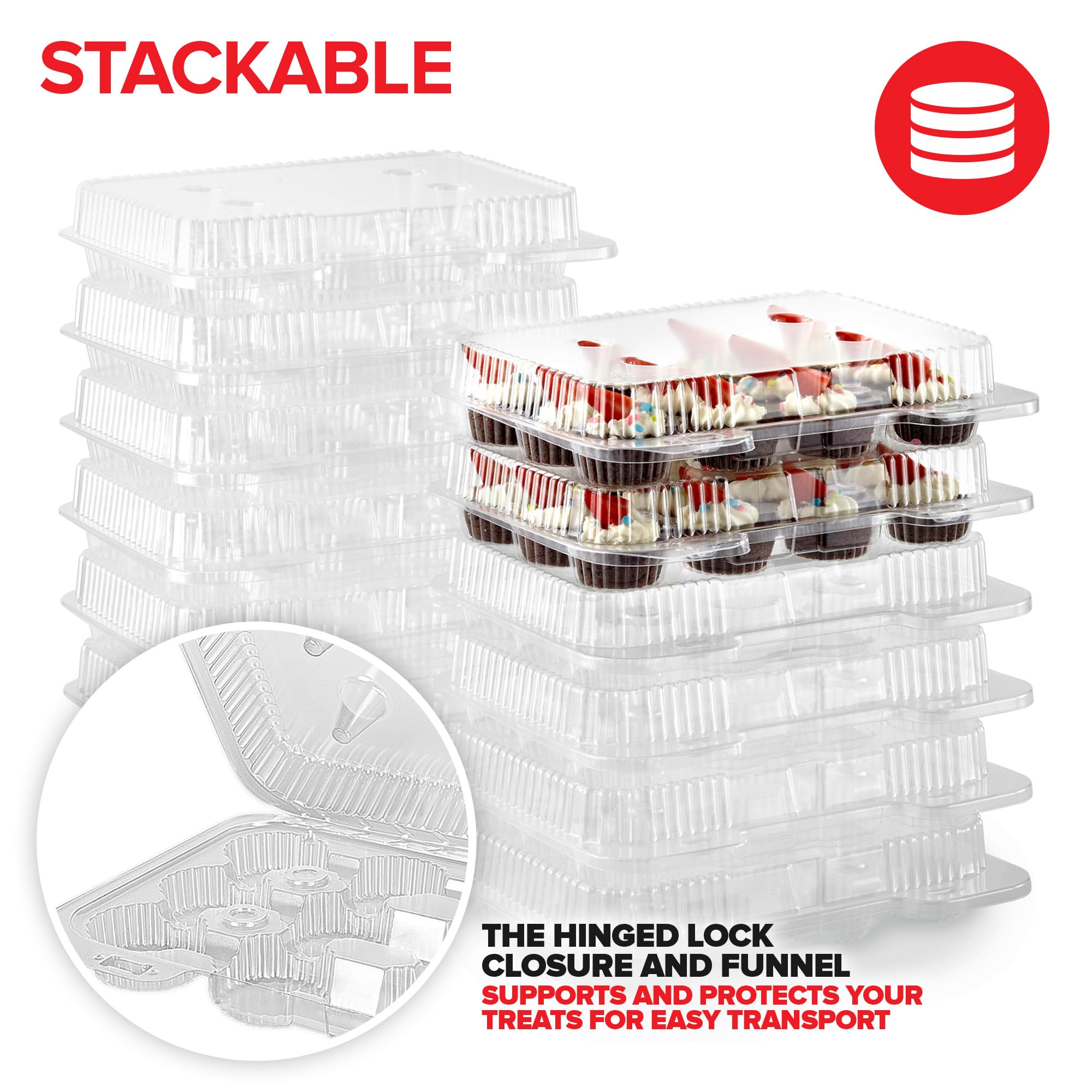 Stock Your Home Mini Disposable Plastic Cupcake Containers (40 Pack) 12 - Count Tray Compartment, Small Or Mini Cupcakes Box/Hol