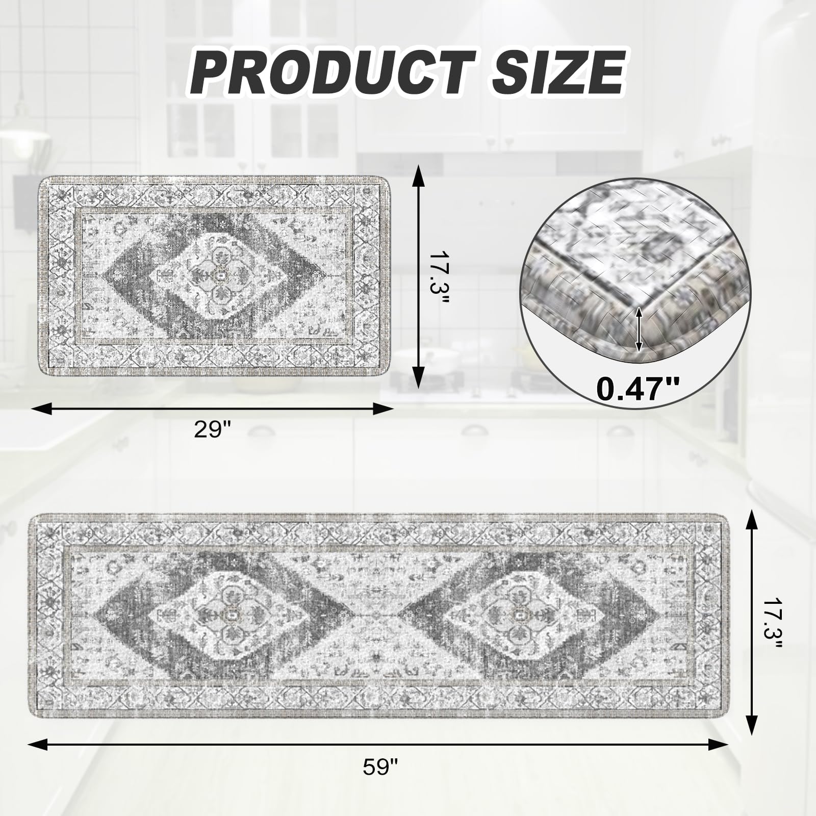 Kimdoe Kitchen Rugs 2Pcs Cushioned Anti Fatigue Kitchen Mat Non-Skid Waterproof Kitchen Runner Rug Ergonomic Comfort Foam Standi