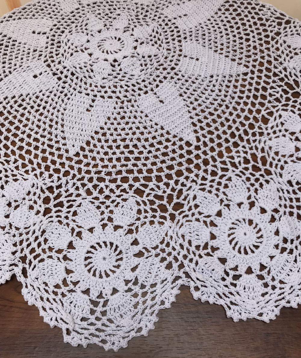 Damanni White Cotton Handmade Crochet Lace Tablecloth Doilies,Round,24 Inch