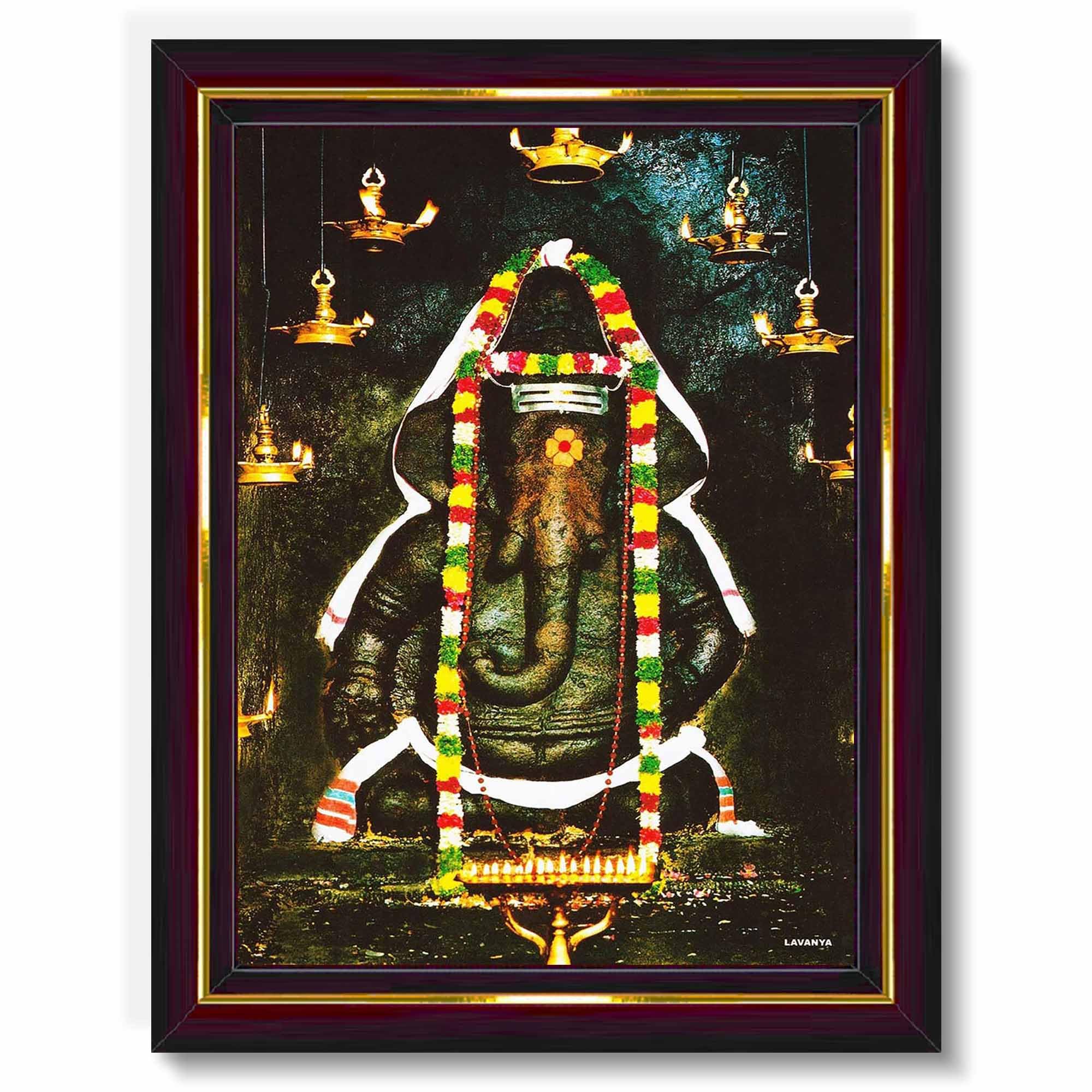 Pavan Photo Laminations Pillayarpatti Karpaga Vinayagar Hanging Wall Painting Framed Home Decor (Wood,Matte,Brown,Small Size,6 X