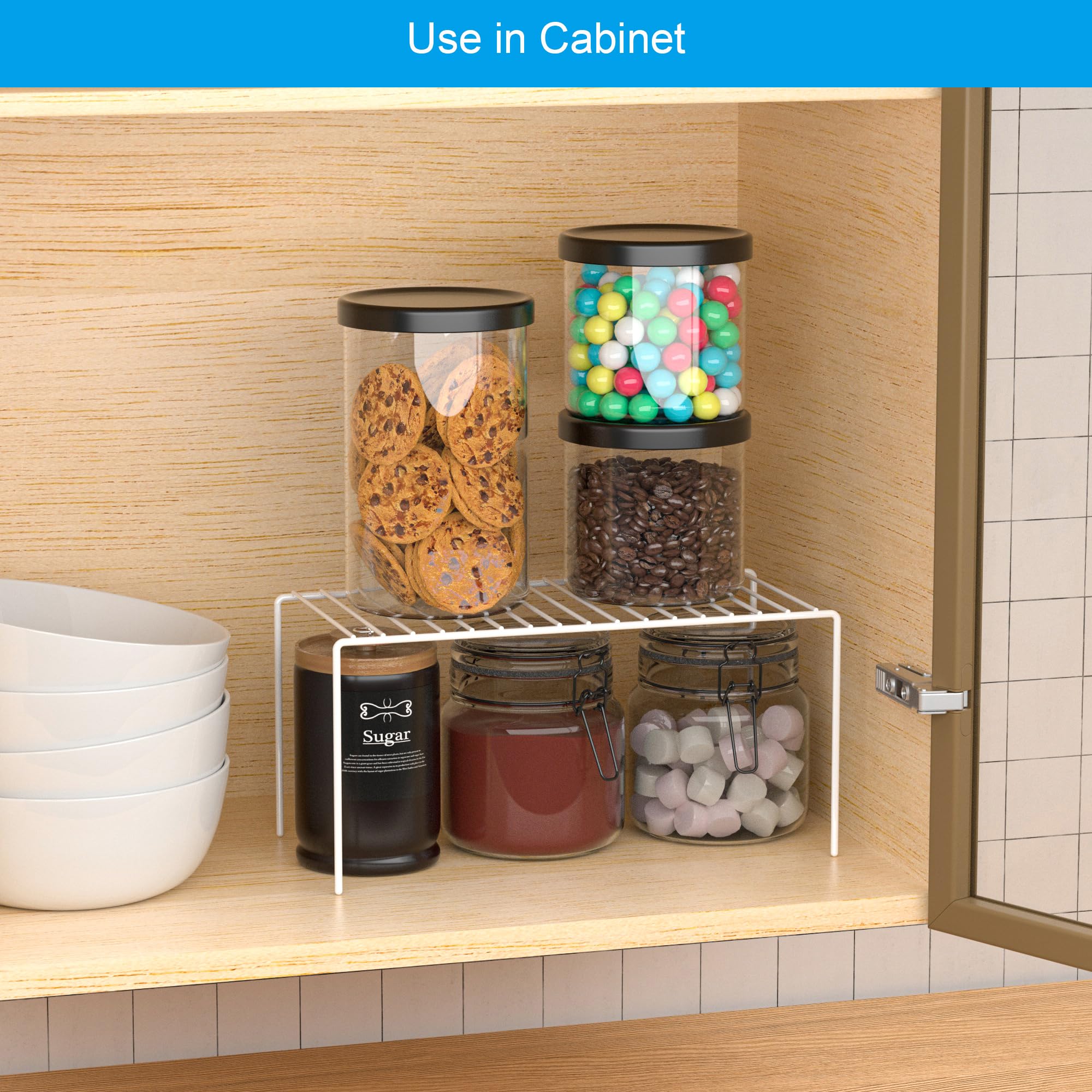 Ipegtop Set Of 2 Kitchen Cupboard Organiser Shelf, Small Size 10.6 X 5.1 Inch Freezer Cabinet Organization Storage Shelf Wire Ra