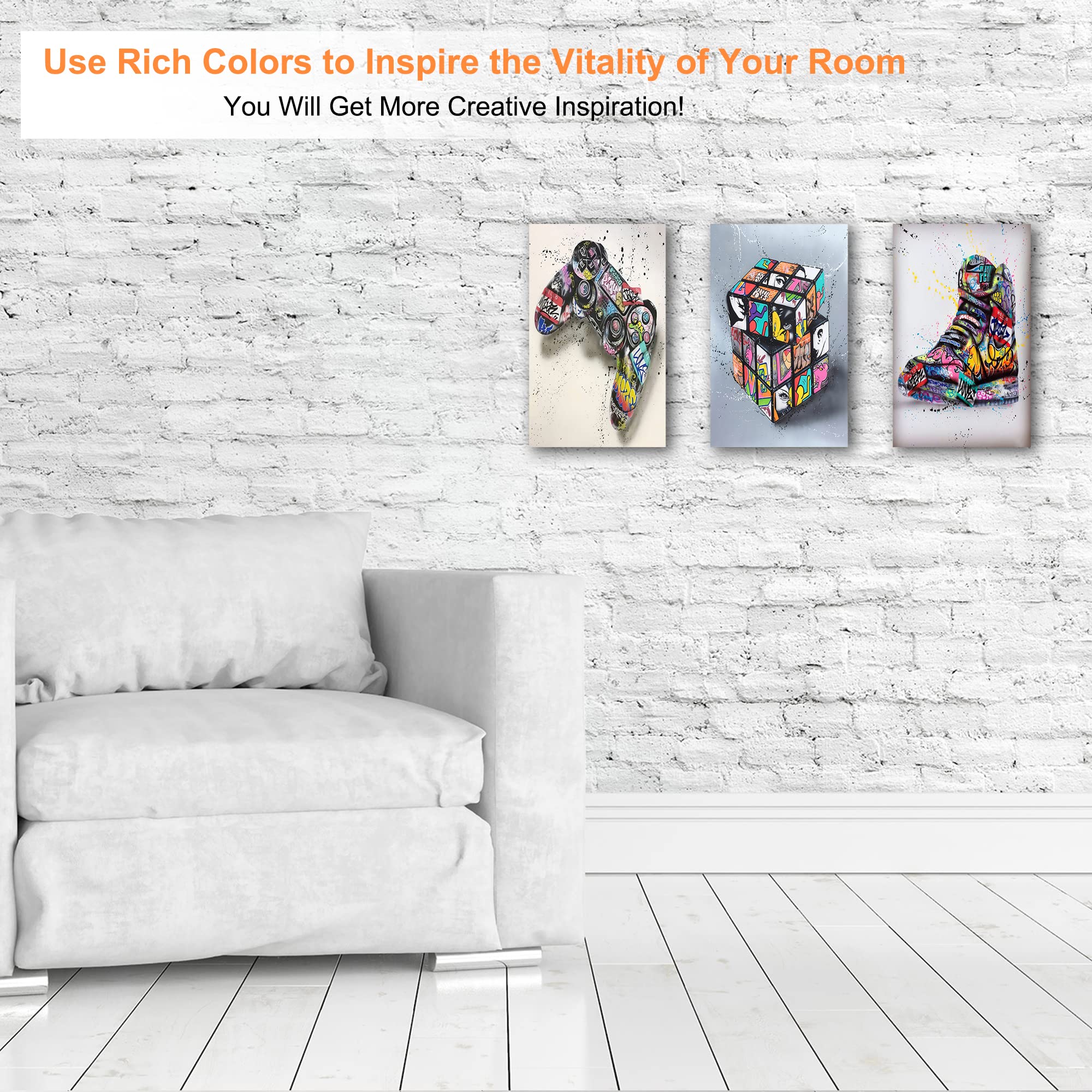 Multi Panel Graffiti Canvas Wall Art - 3 Piece Graffiti Pop Street Art Canvas Prints For Wall Decor, Cool Graffiti Framed Artwor