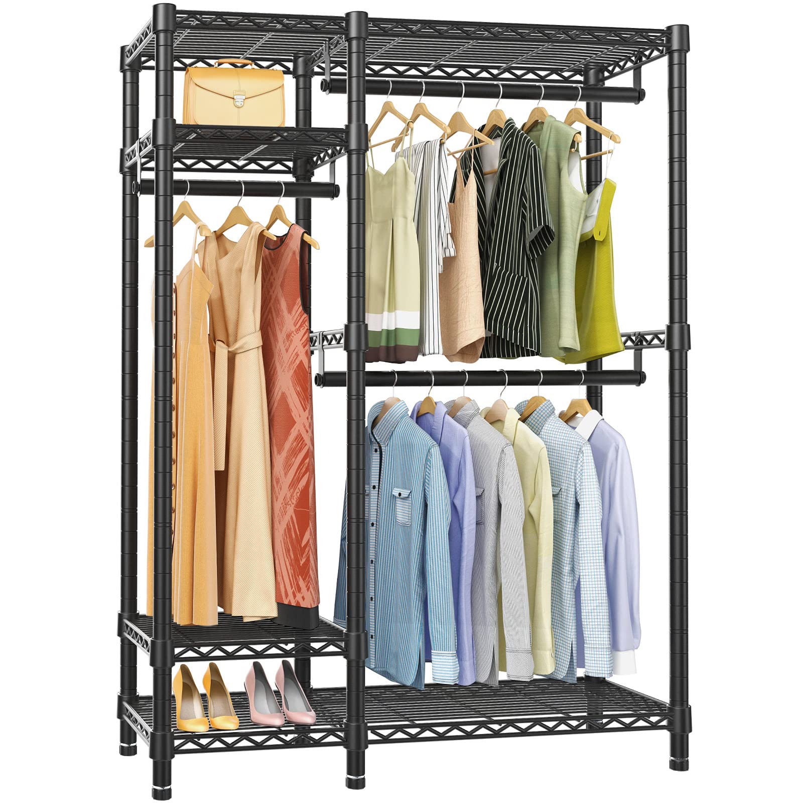 Vipek V2S Garment Rack Heavy Duty Commercial Grade Clothes Rack, 4 Tiers Adjustable Wire Shelving Clothing Racks With 3 Hanging