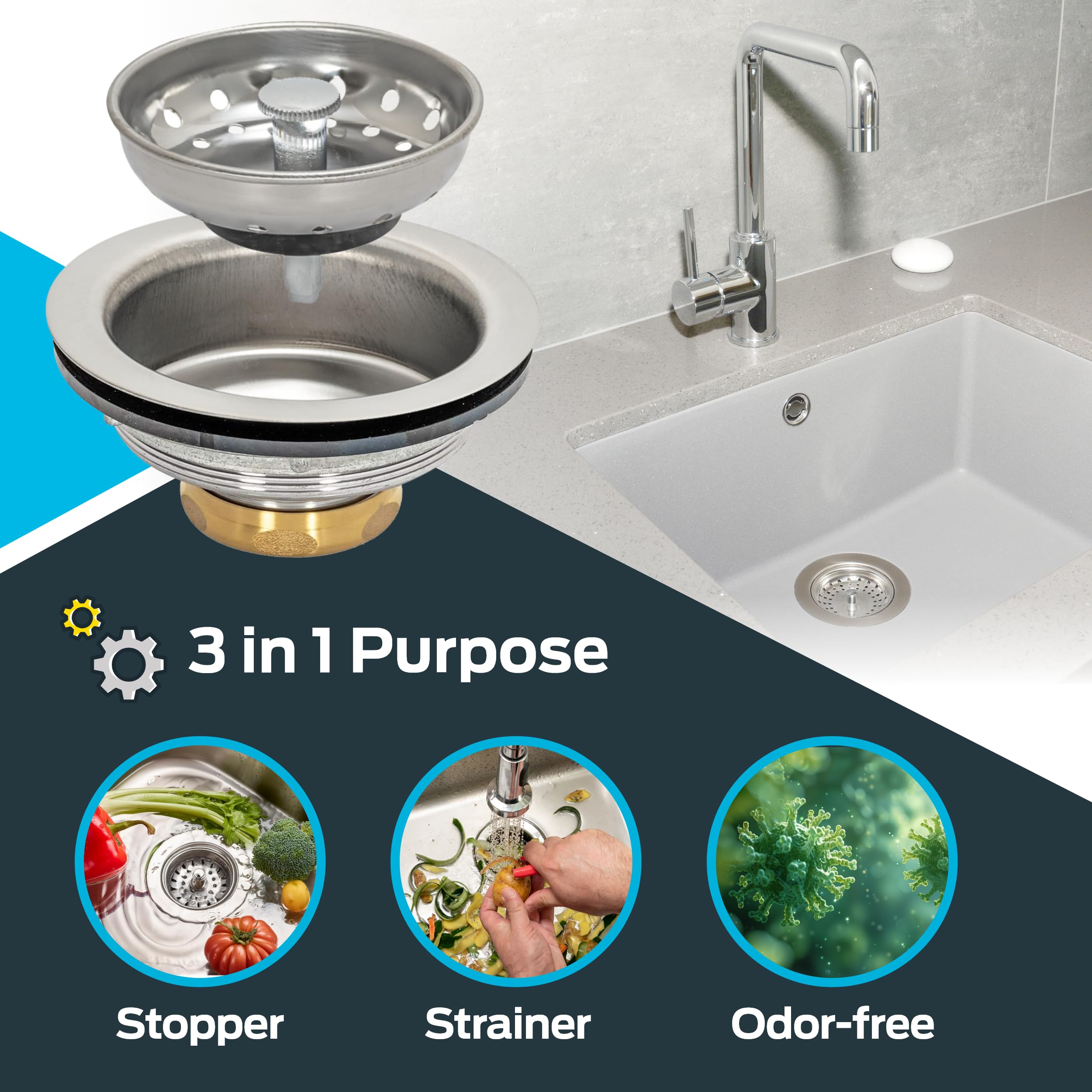 EZ-FLO Kitchen Sink Strainer with Flange and Brass Slip-Joint Nut  Stainless Steel Fixed-Post Basket with 3-1/2 Inch to 4 Inch Opening  30003